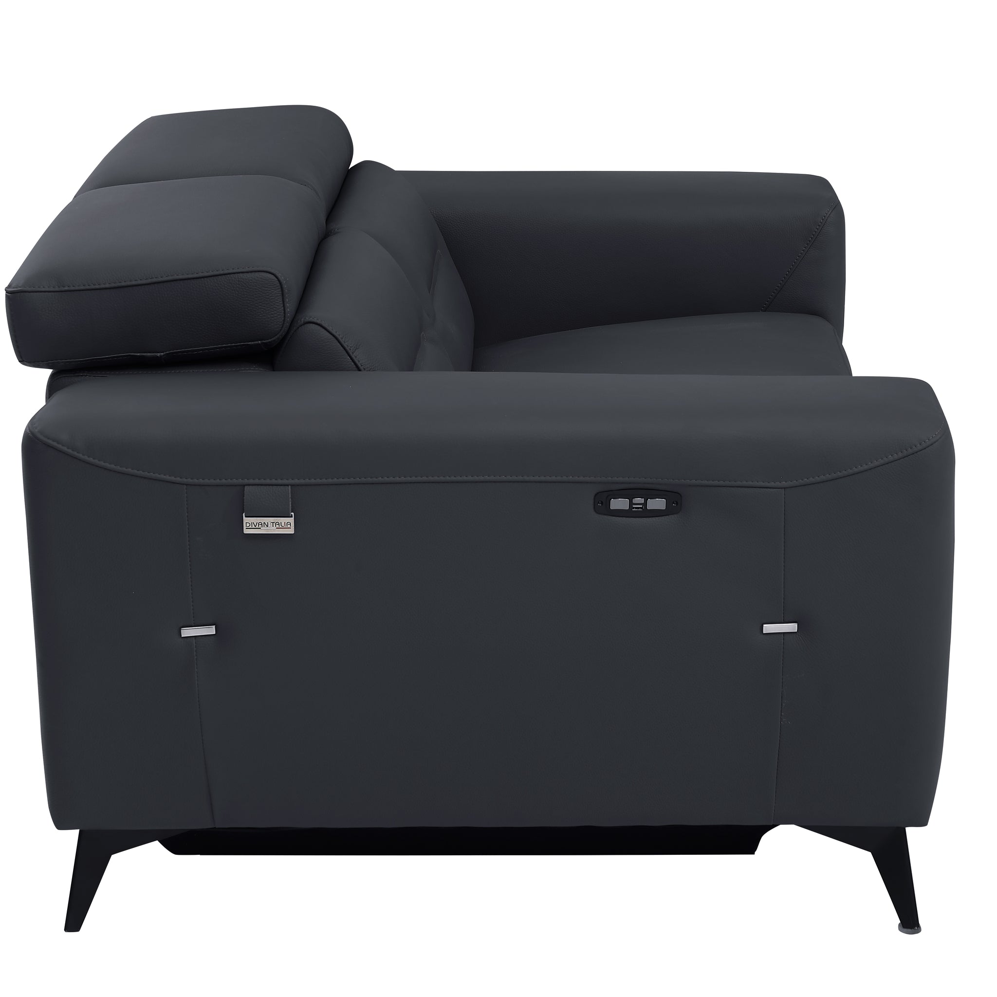 Top Grain Italian Leather Loveseat With Power Recliner Dark Grey Foam Leather