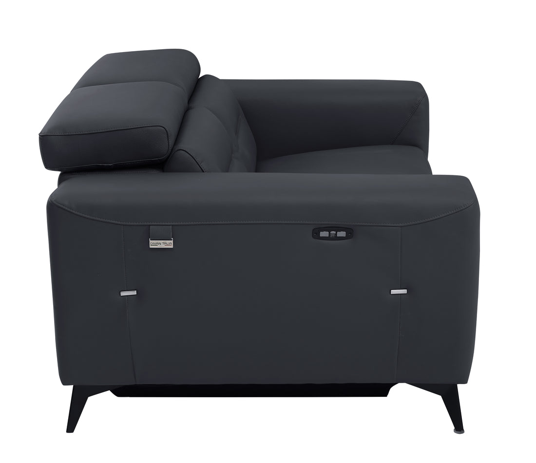 Top Grain Italian Leather Loveseat With Power Recliner Dark Grey Foam Leather