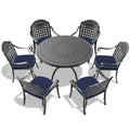 Cushions In Random Colors 7 Piece Set Of Cast Aluminum Patio Furniture With Cushions Yes Dining Set Black Seats 6 Rust Resistant Frame Water Resistant Cushion Garden & Outdoor Complete Patio Sets Aluminium