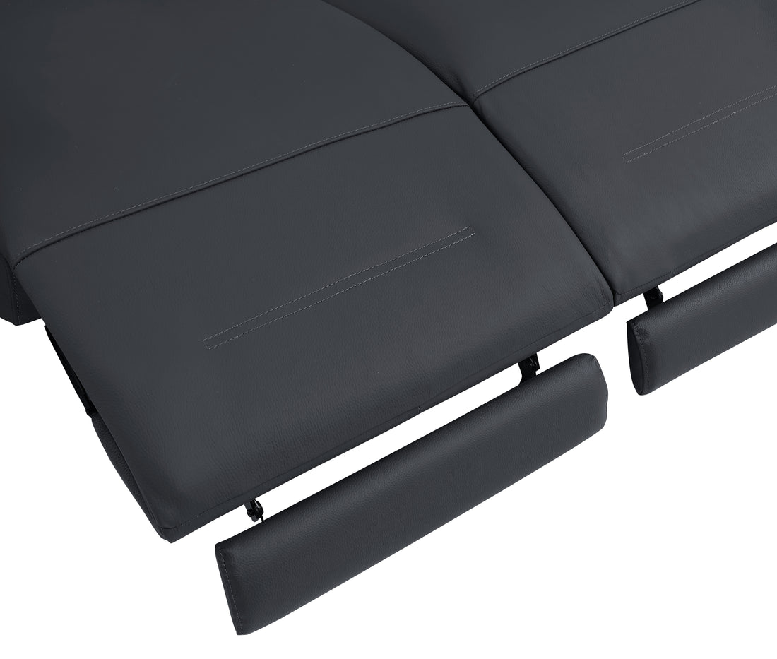 Top Grain Italian Leather Loveseat With Power Recliner Dark Grey Foam Leather