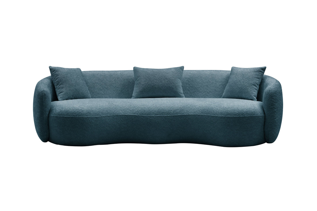 93.6 Inch Modern Curved Sofa, Boucle Fabric Couch For Bedroom, Office, Apartment Blue Blue Boucle 3 Seat