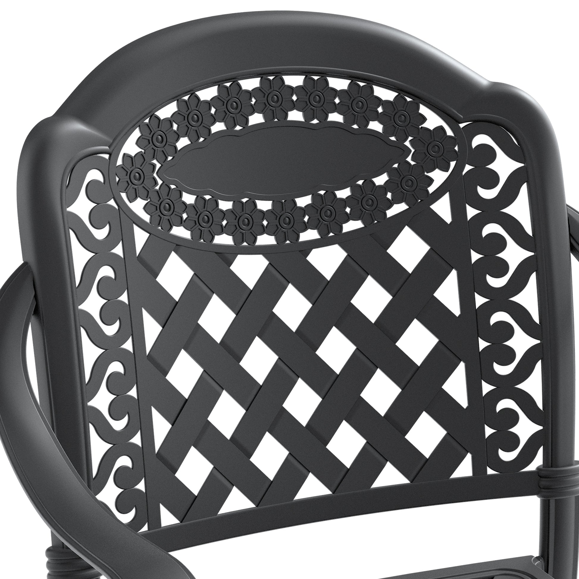 Cushions In Random Colors 5 Piece Set Of Cast Aluminum Patio Furniture With Cushions Yes Dining Set Black Seats 4 Rust Resistant Frame Water Resistant Cushion Garden & Outdoor Complete Patio Sets