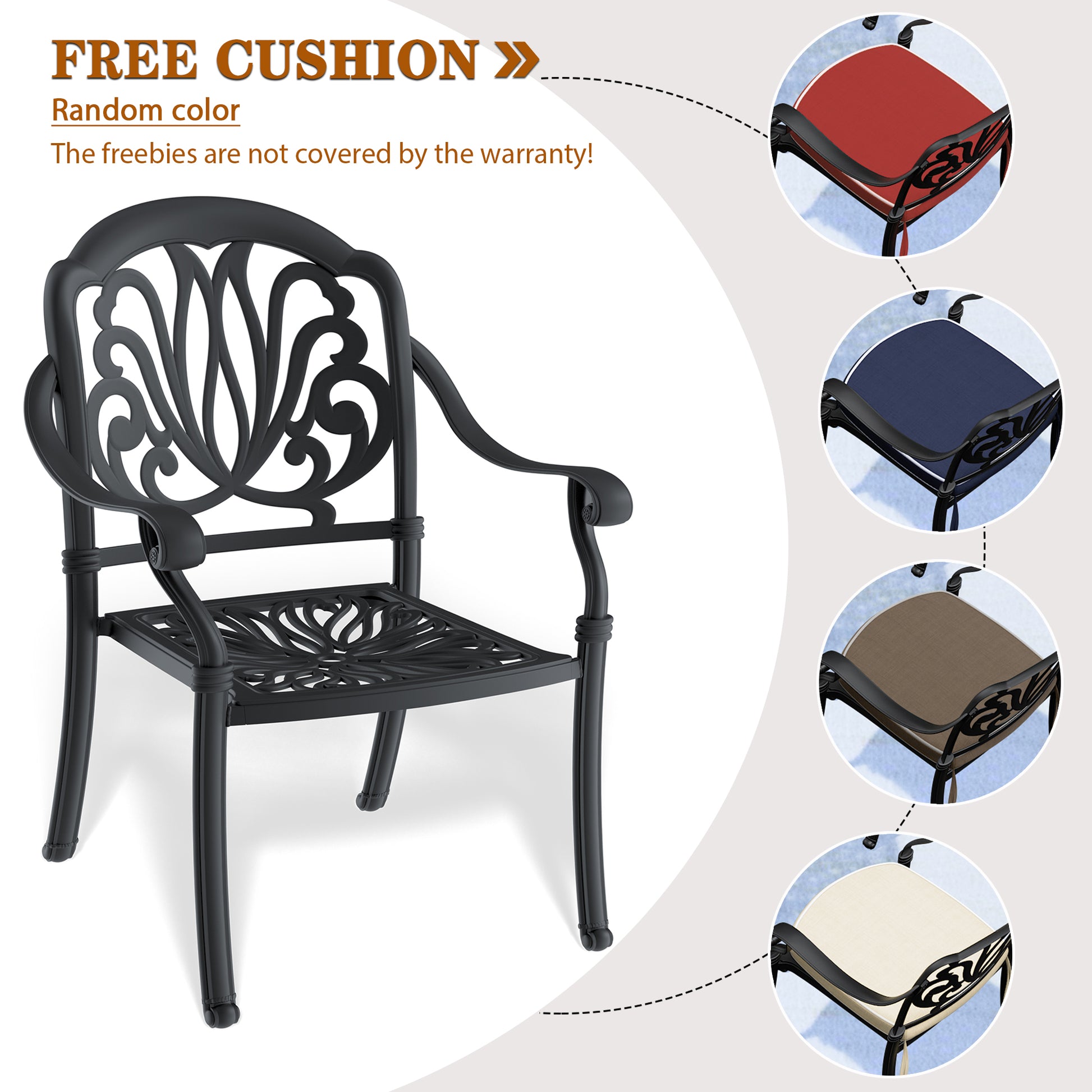 Cushions In Random Colors 3 Piece Set Of Cast Aluminum Patio Furniture With Cushions Yes Dining Set Black Seats 2 Rust Resistant Frame Water Resistant Cushion Garden & Outdoor Complete Patio Sets