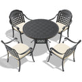 Cushions In Random Colors 5 Piece Set Of Cast Aluminum Patio Furniture With Cushions Yes Dining Set Black Seats 4 Rust Resistant Frame Water Resistant Cushion Garden & Outdoor Complete Patio Sets Aluminium