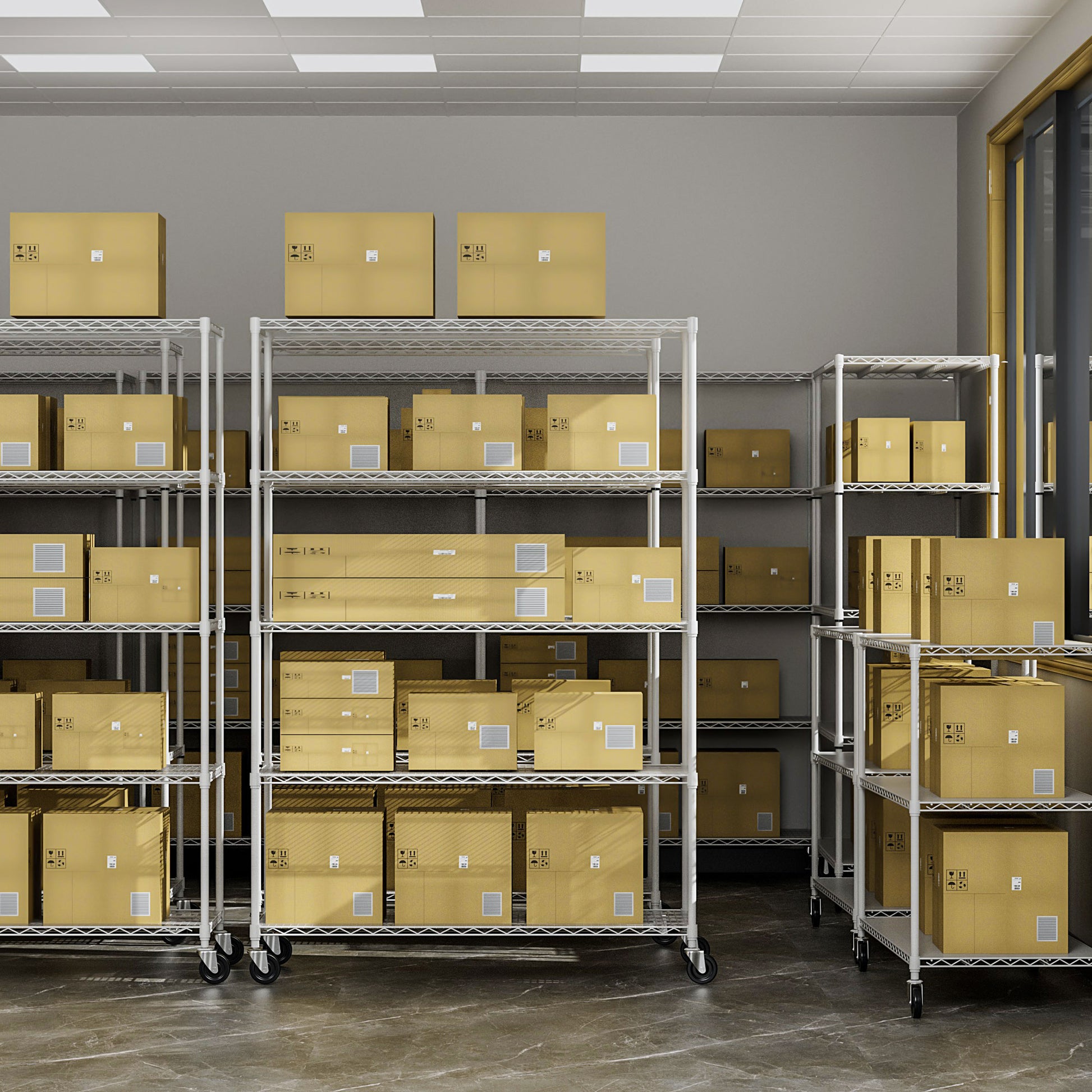 5 Tier 6000Lbs Heavy Duty Adjustable Storage Rack Metal Shelf Wire Shelving Unit With Wheels & Shelf Liners 82" H X 48" L X 24" D White White Iron Plastic