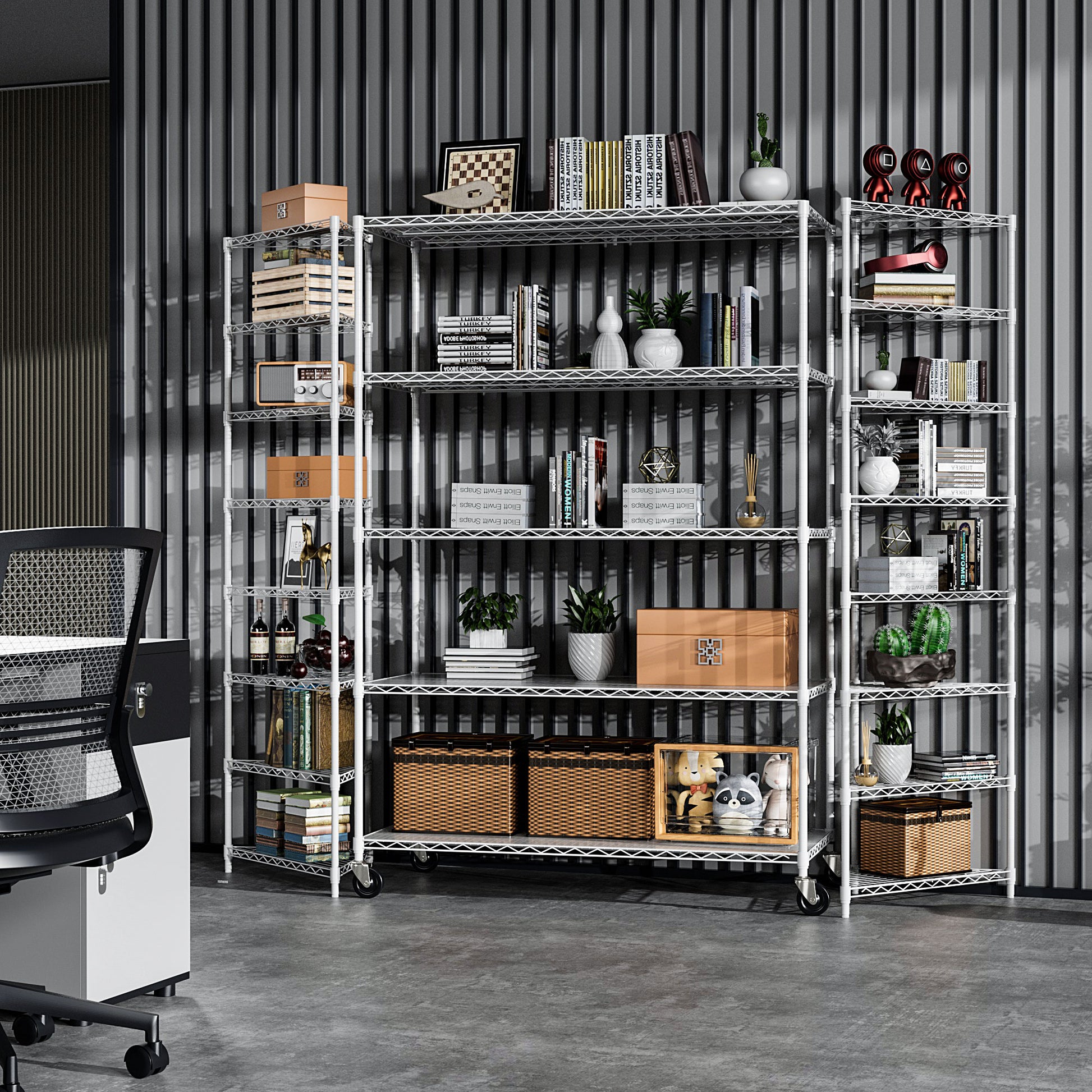 5 Tier 6000Lbs Heavy Duty Adjustable Storage Rack Metal Shelf Wire Shelving Unit With Wheels & Shelf Liners 82" H X 48" L X 24" D White White Iron Plastic