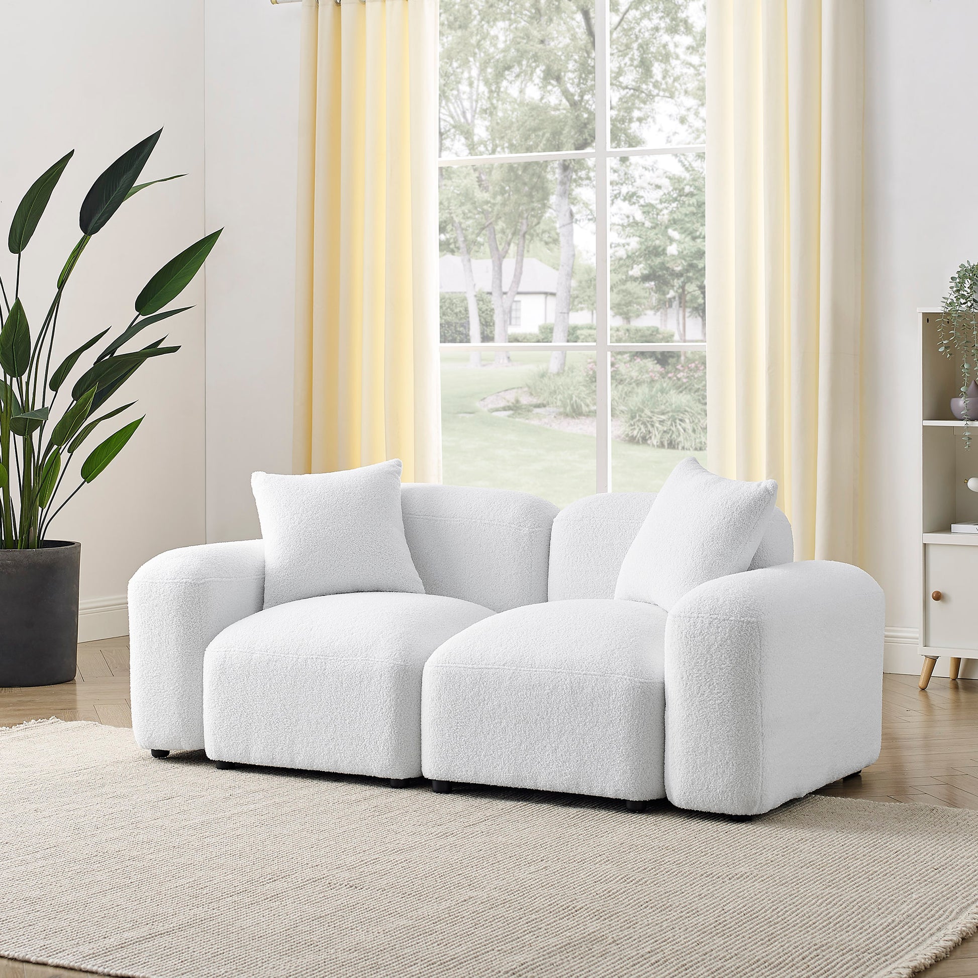 L Shape Modular Sectional Sofa, Diy Combination,Teddy Fabric,White White Teddy Foam