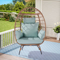 Wicker Egg Chair, Oversized Indoor Outdoor Lounger For Patio, Backyard, Living Room W 5 Cushions, Steel Frame, Light Blue Yes Complete Patio Set Blue Uv Resistant Frame Water Resistant Cushion Garden & Outdoor American Design Complete Patio Sets