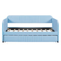 Upholstered Daybed Sofa Bed Twin Size With Trundle Bed And Wood Slat, Light Blue Light Blue Upholstered