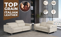 Top Grain Italian Leather Chair With Power Recliner Beige Foam Leather