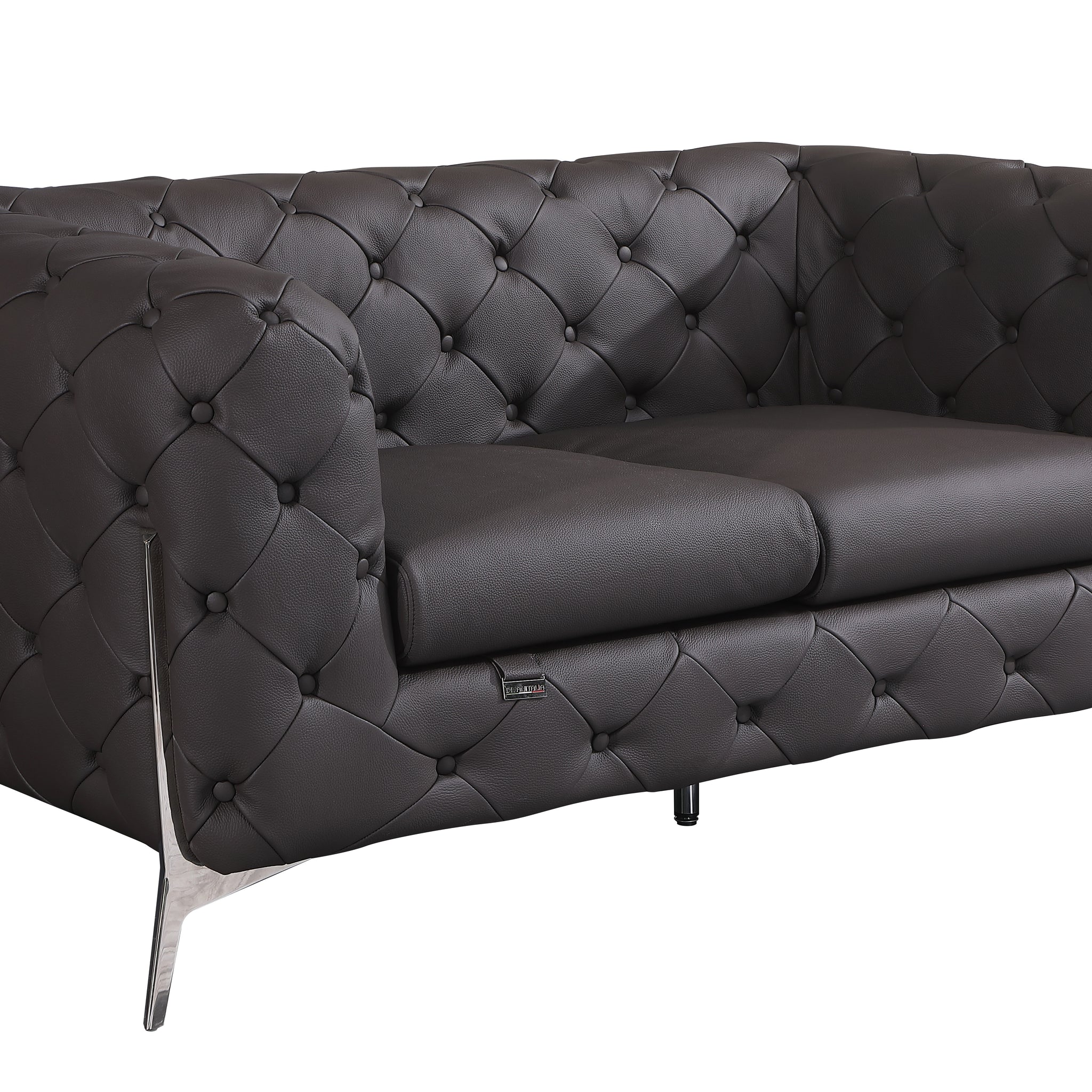Transitional Top Grain 100% Italian Leather Upholstered Loveseat Brown Foam Leather
