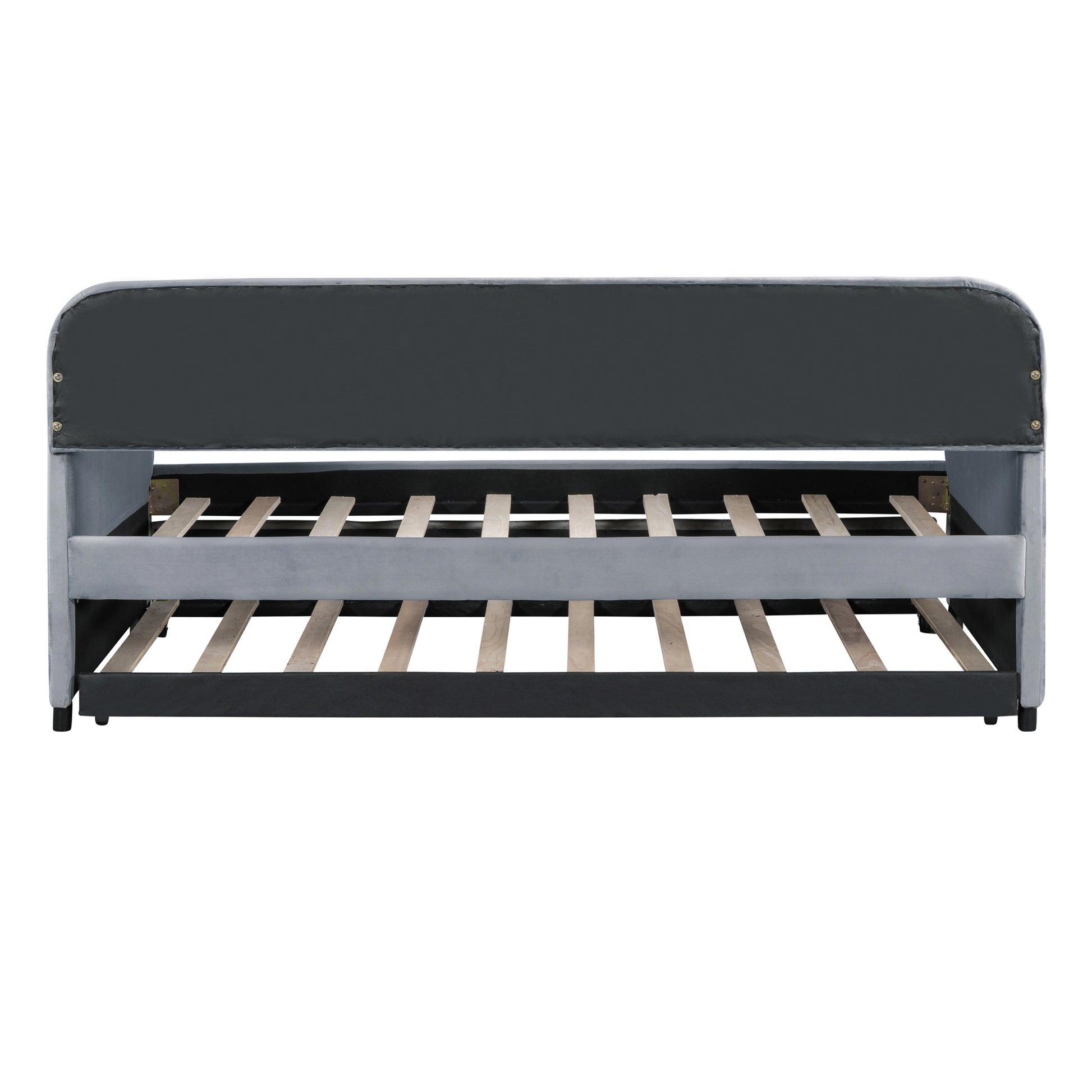 Upholstered Daybed Sofa Bed Twin Size With Trundle Bed And Wood Slat, Gray Gray Upholstered