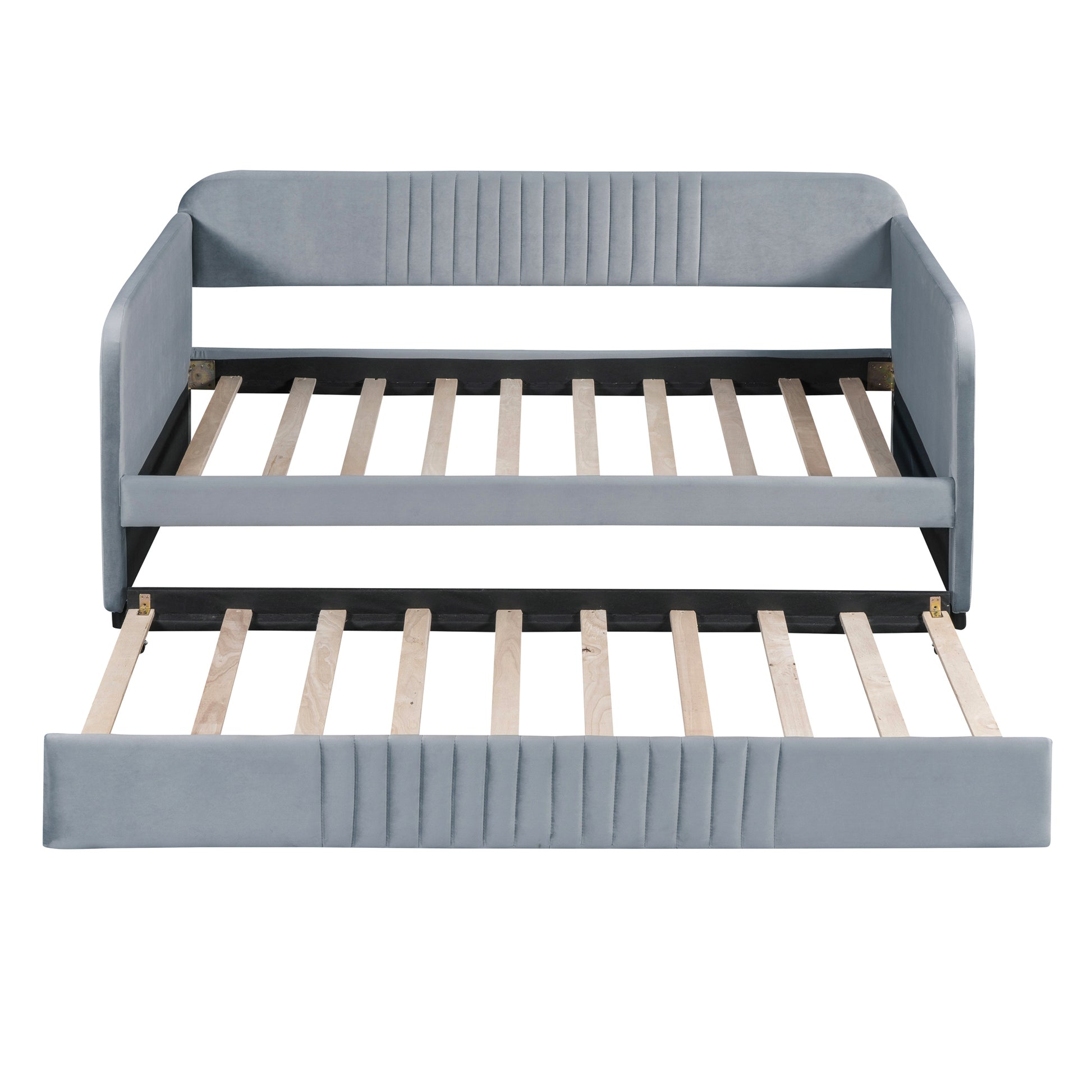 Upholstered Daybed Sofa Bed Twin Size With Trundle Bed And Wood Slat, Gray Gray Upholstered