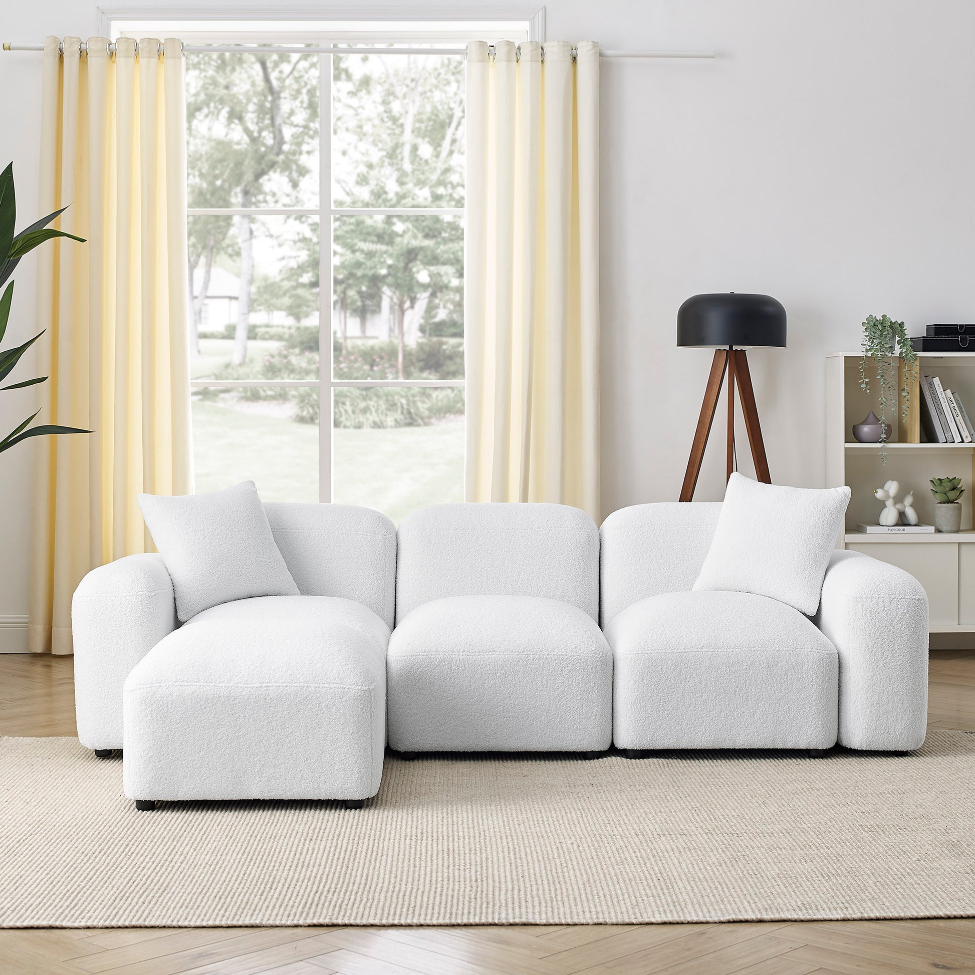 L Shape Modular Sectional Sofa, Diy Combination,Teddy Fabric,White White Teddy Foam