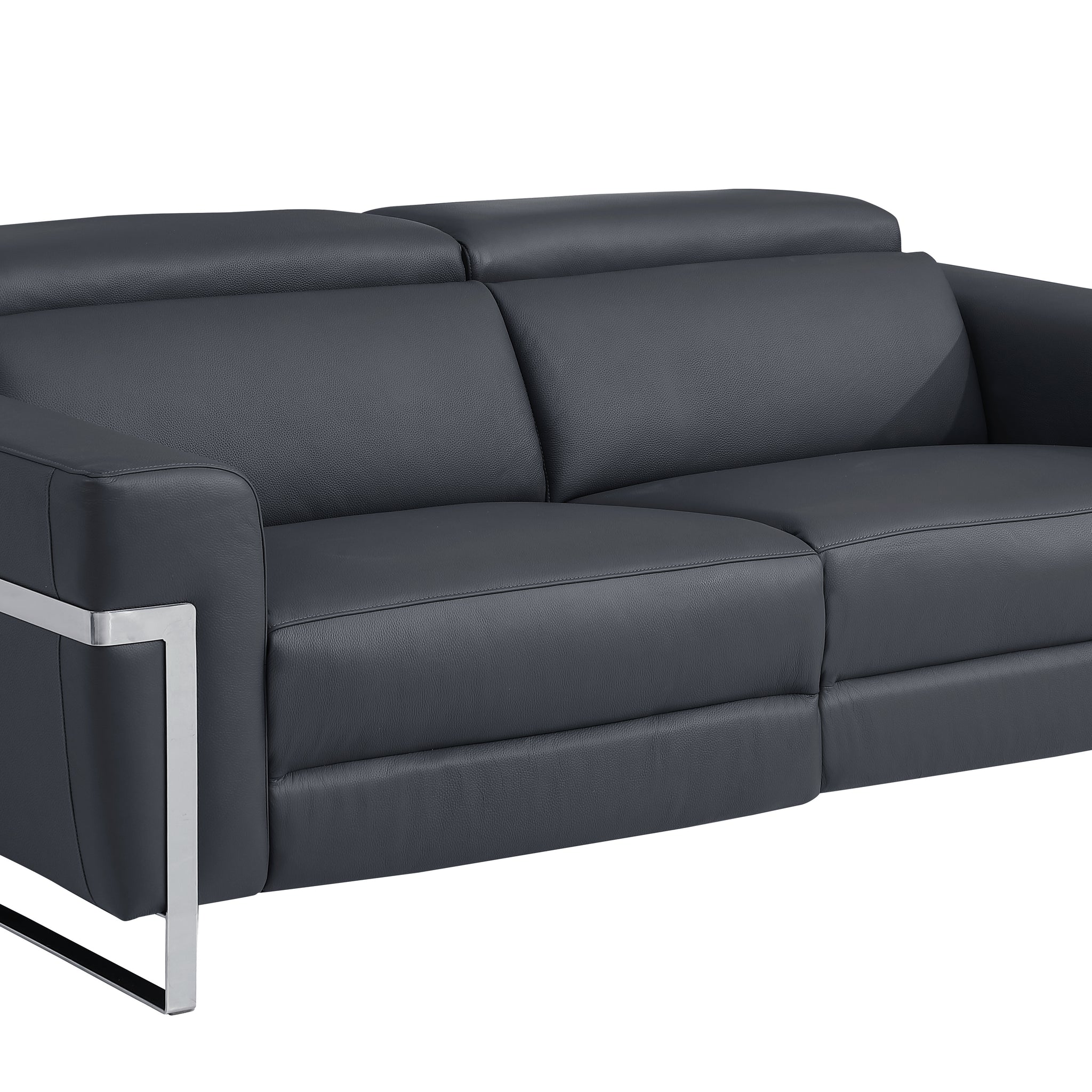 Top Grain Italian Leather Sofa With Power Recliner Dark Grey Foam Leather