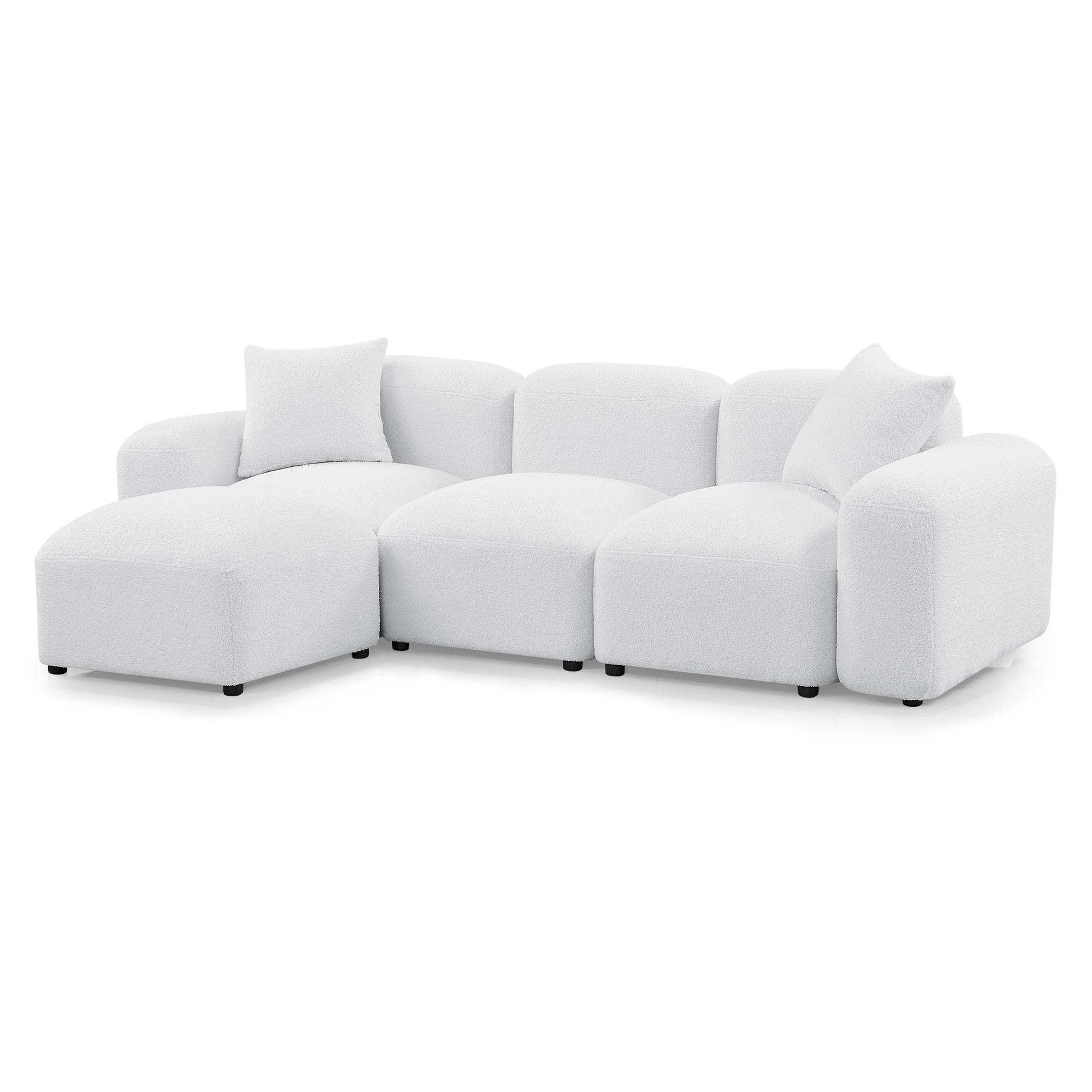 L Shape Modular Sectional Sofa, Diy Combination,Teddy Fabric,White White Teddy Foam