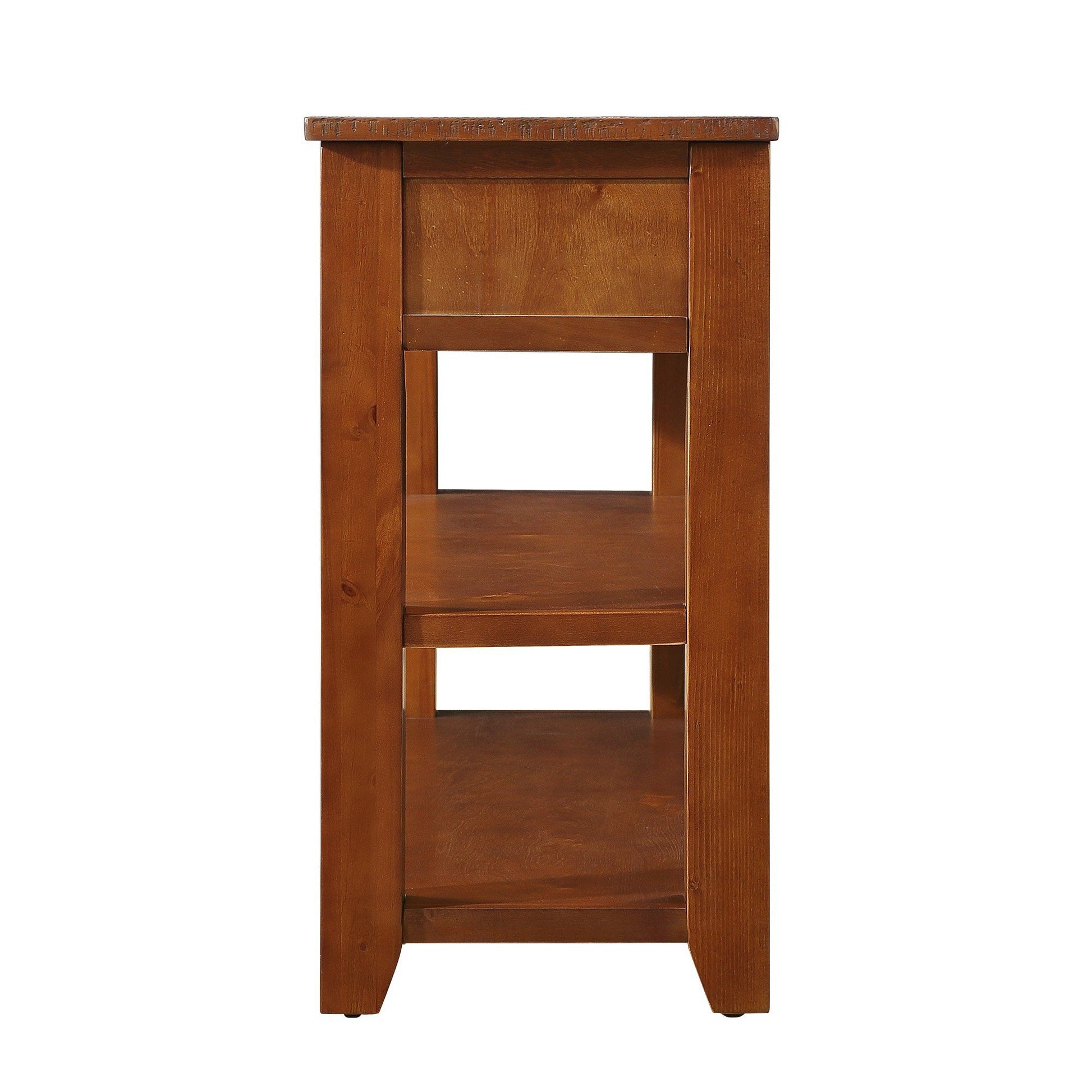 48'' Solid Pine Wood Top Console Table, Modern Entryway Sofa Side Table With 3 Storage Drawers And 2 Shelves. Easy To Assemble Brown Brown Pine