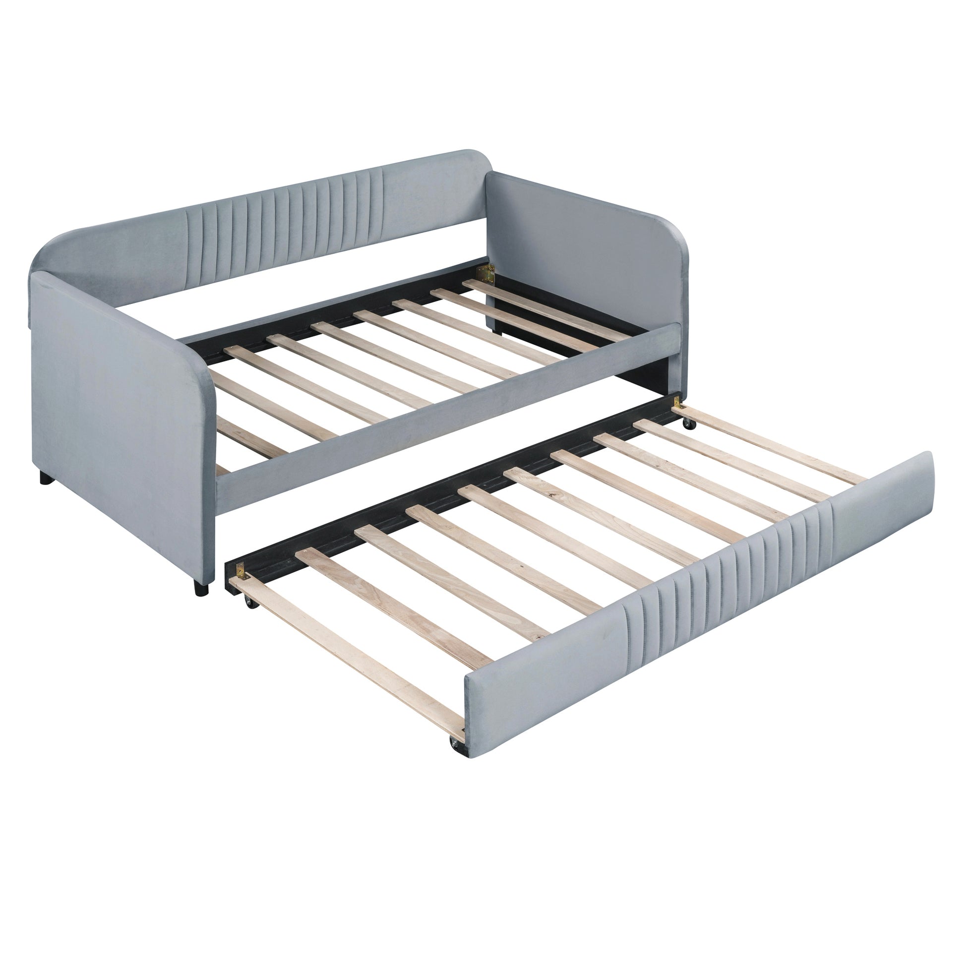Upholstered Daybed Sofa Bed Twin Size With Trundle Bed And Wood Slat, Gray Gray Upholstered
