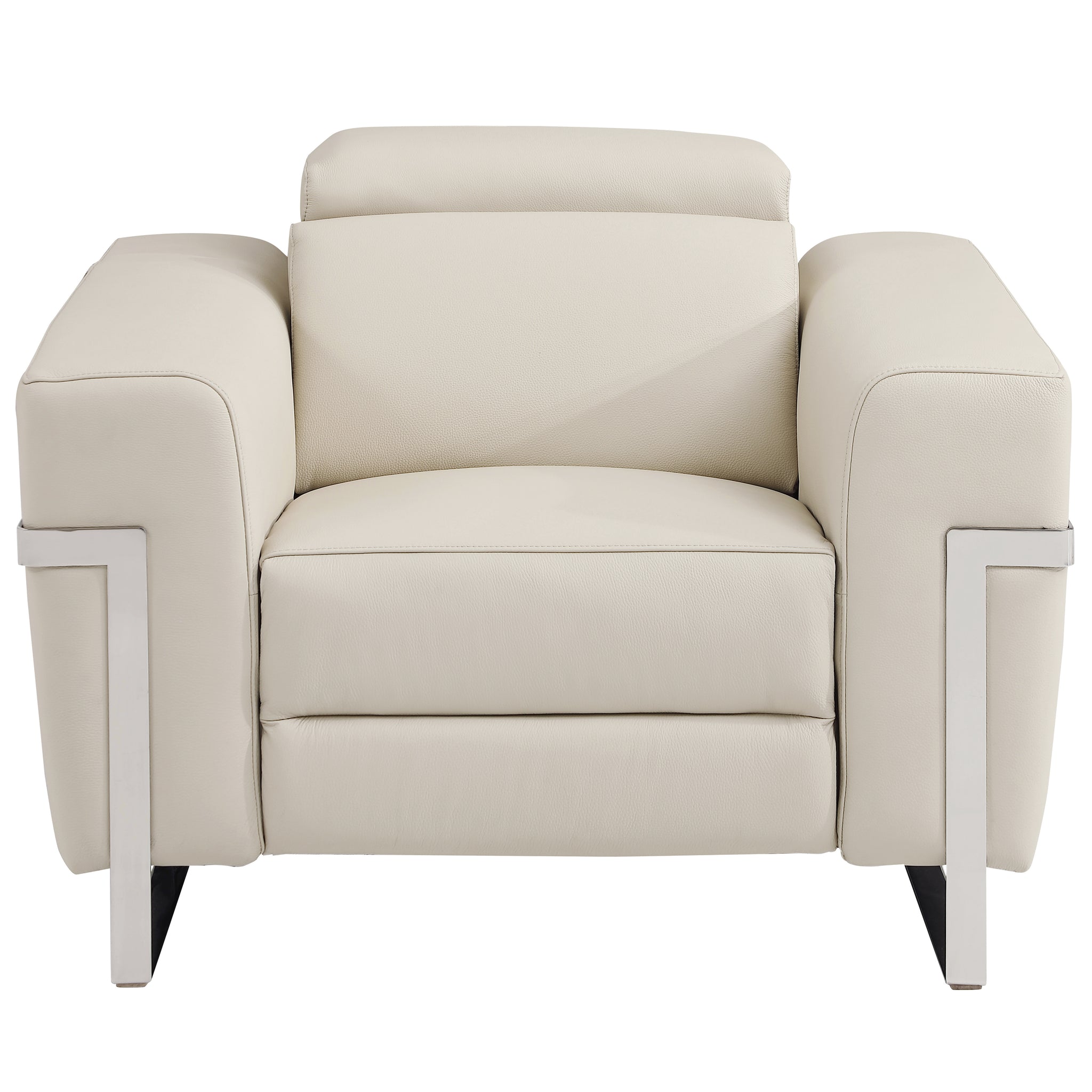 Top Grain Italian Leather Chair With Power Recliner Beige Foam Leather