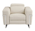 Top Grain Italian Leather Chair With Power Recliner Beige Foam Leather