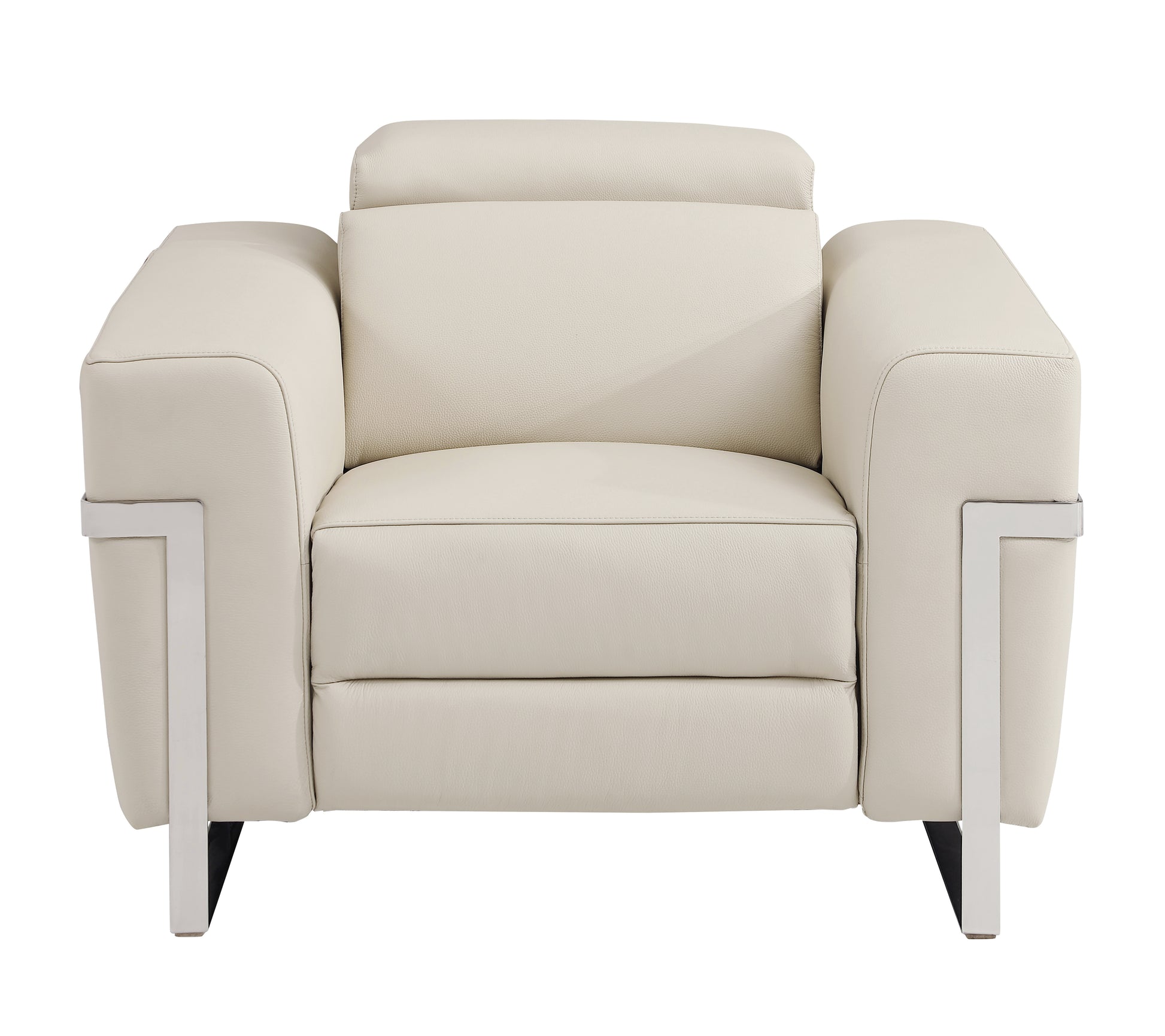 Top Grain Italian Leather Chair With Power Recliner Beige Foam Leather