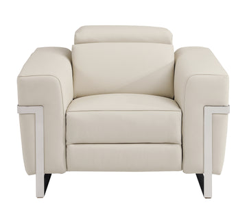 Top Grain Italian Leather Chair With Power Recliner Beige Foam Leather