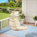 Outdoor Garden Rattan Egg Swing Chair Hanging Chair Wood Khaki Yes Sectional Khaki Uv Resistant Frame Water Resistant Cushion Garden & Outdoor American Design Complete Patio Sets Polypropylene