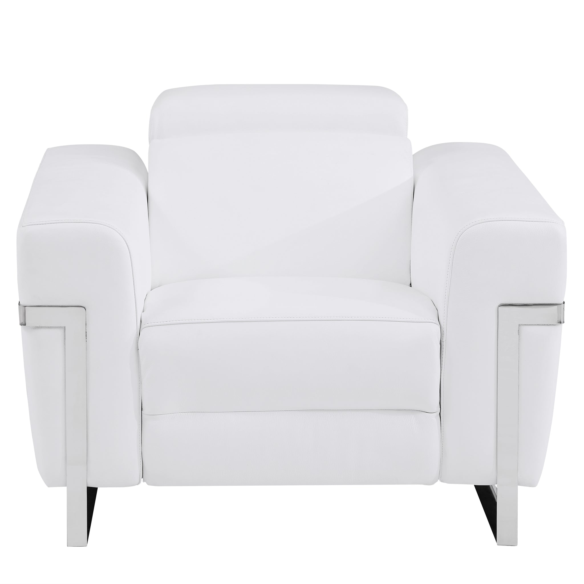 Top Grain Italian Leather Chair With Power Recliner White Foam Leather