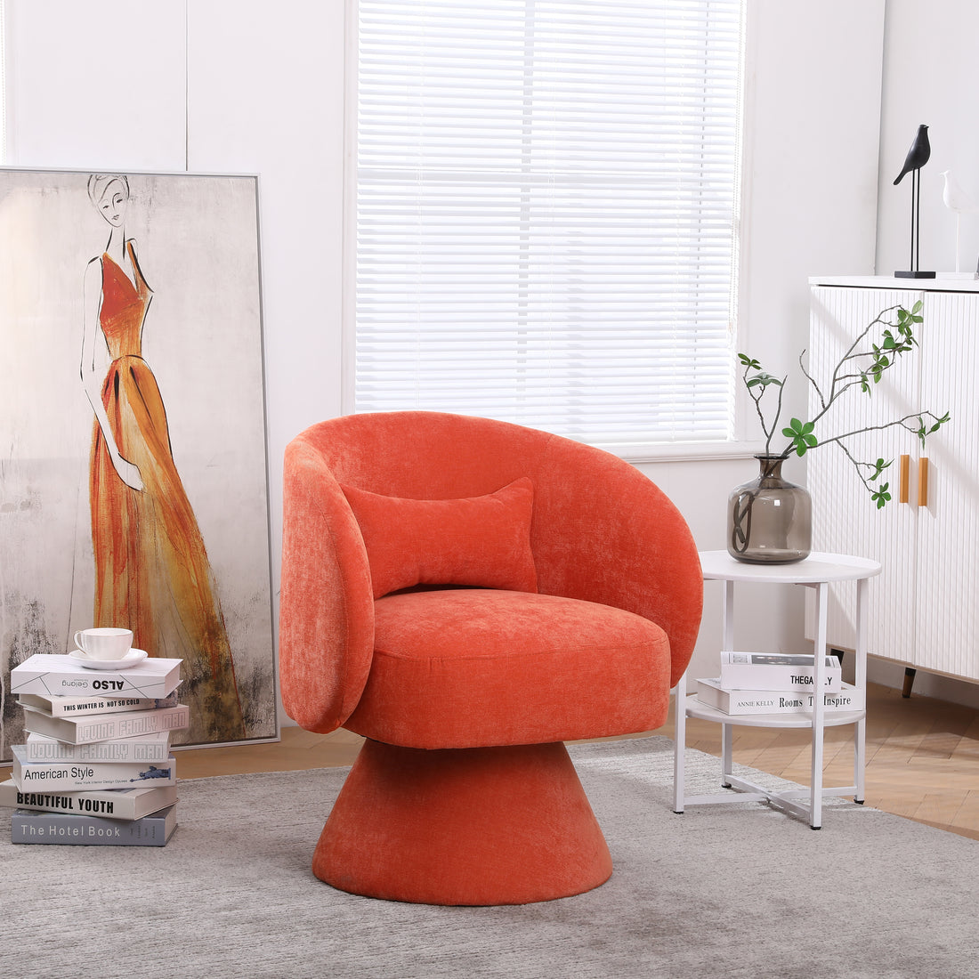 Swivel Accent Chair Armchair, Round Barrel Chair In Fabric For Living Room Bedroom Orange Orange Foam Linen