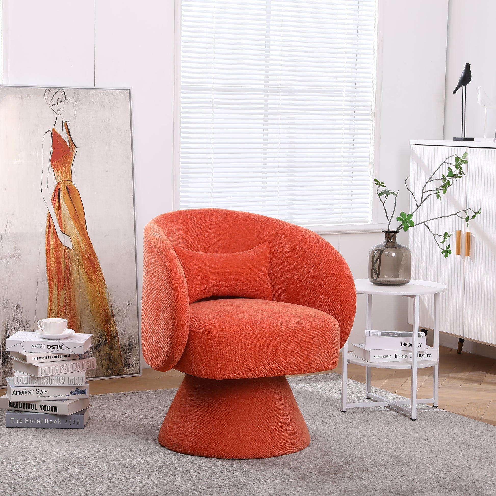 Swivel Accent Chair Armchair, Round Barrel Chair In Fabric For Living Room Bedroom Orange Orange Foam Linen