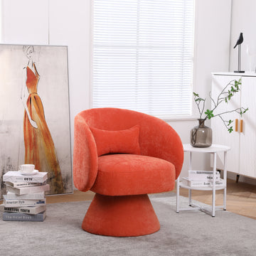 Swivel Accent Chair Armchair, Round Barrel Chair In Fabric For Living Room Bedroom Orange Orange Foam Linen