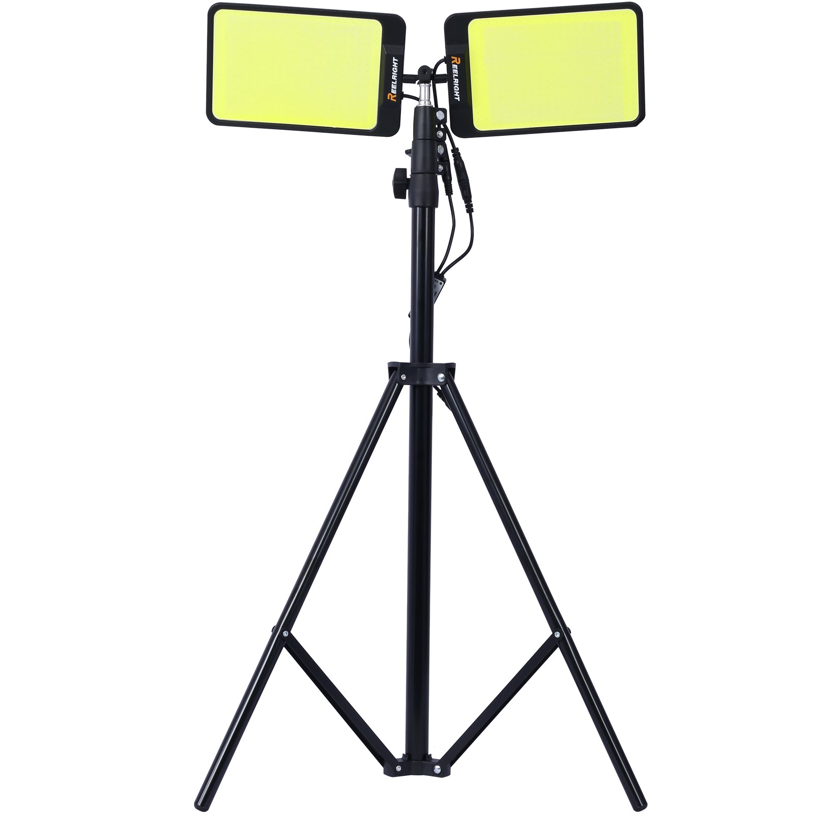 Led Work Light With Stand, 11200 Lumen Dual Head Tripod Lights Construction, Outdoor Construction Light Stand Portable Stand Work Light With Remote, Waterproof Versatility Light For Jobsite Backyard Black Metal