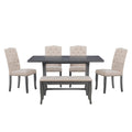 6 Piece Farmhouse Dining Table Set, Rectangular Trestle Table And 4 Upholstered Chairs & Bench For Dining Room Antique Gray Antique Gray Solid Wood