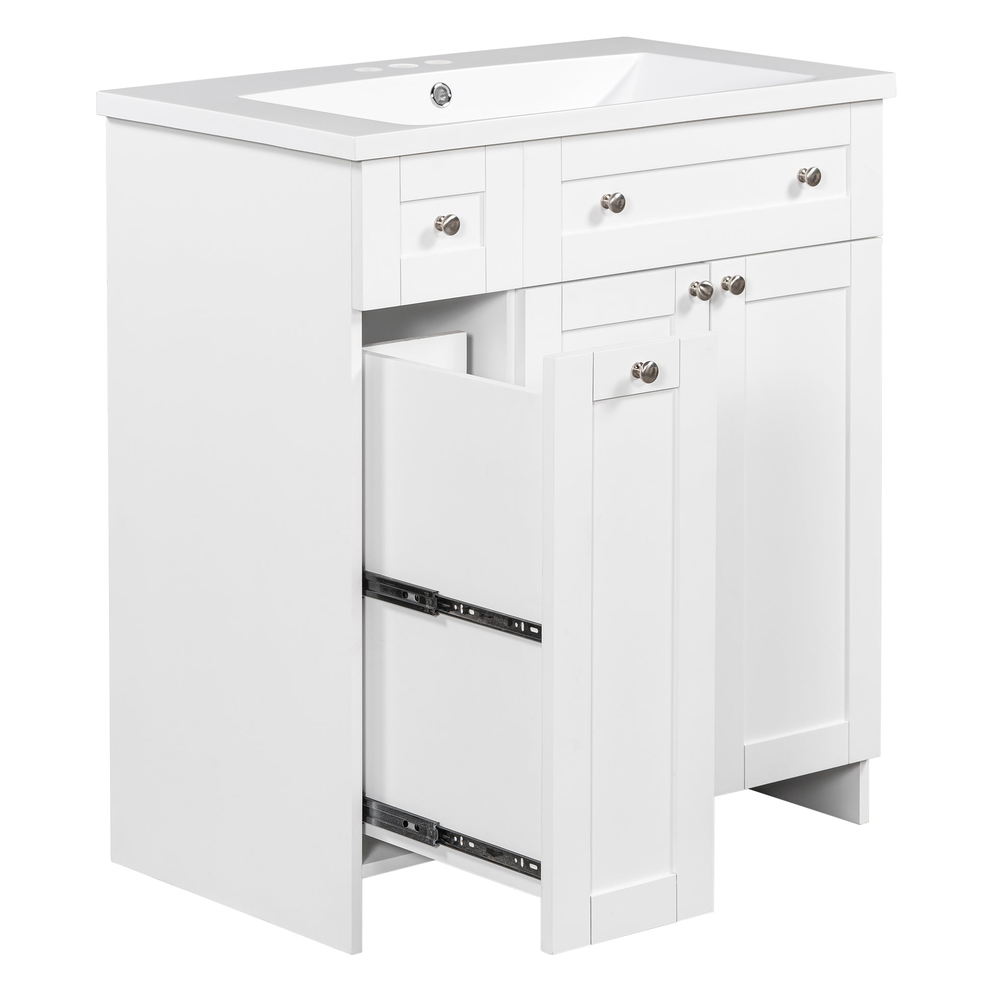 30 Inch White Bathroom Vanity With Ceramic Sink Combo, Abundant Storage Cabinet 2 Soft Close Doors And Double Tier Deep Drawer White Bathroom Mdf