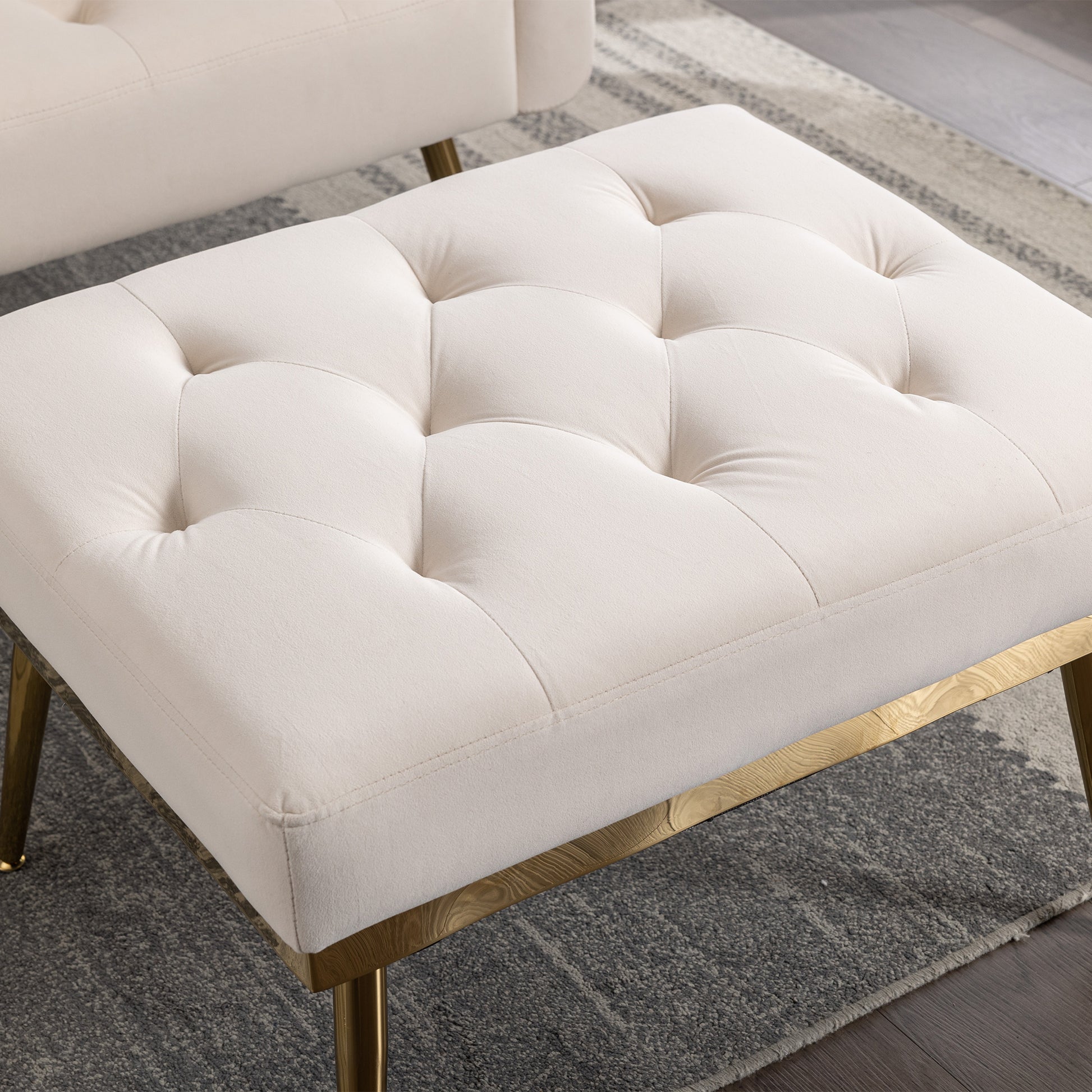 36.61'' Wide Modern Accent Chair With 3 Positions Adjustable Backrest, Tufted Chaise Lounge Chair, Single Recliner Armchair With Ottoman And Gold Legs For Living Room, Bedroom Beige Beige Foam Velvet