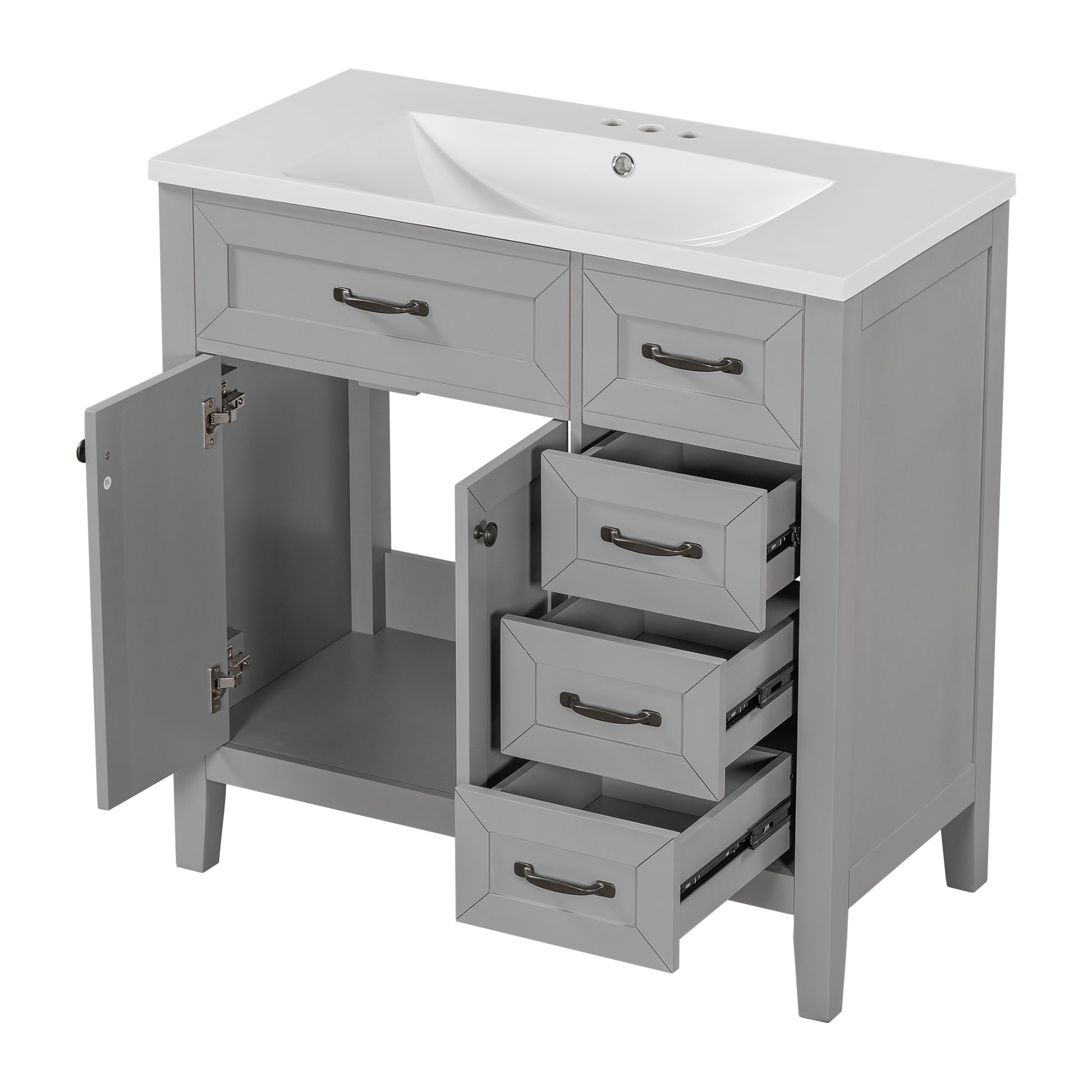 36" Bathroom Vanity With Sink Combo, Bathroom Cabinet With Drawers, Solid Frame And Mdf Board, Grey Old Sku:Jl000007Aae Grey Solid Wood Mdf