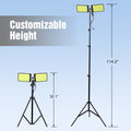 Led Work Light With Stand, 11200 Lumen Dual Head Tripod Lights Construction, Outdoor Construction Light Stand Portable Stand Work Light With Remote, Waterproof Versatility Light For Jobsite Backyard Black Metal