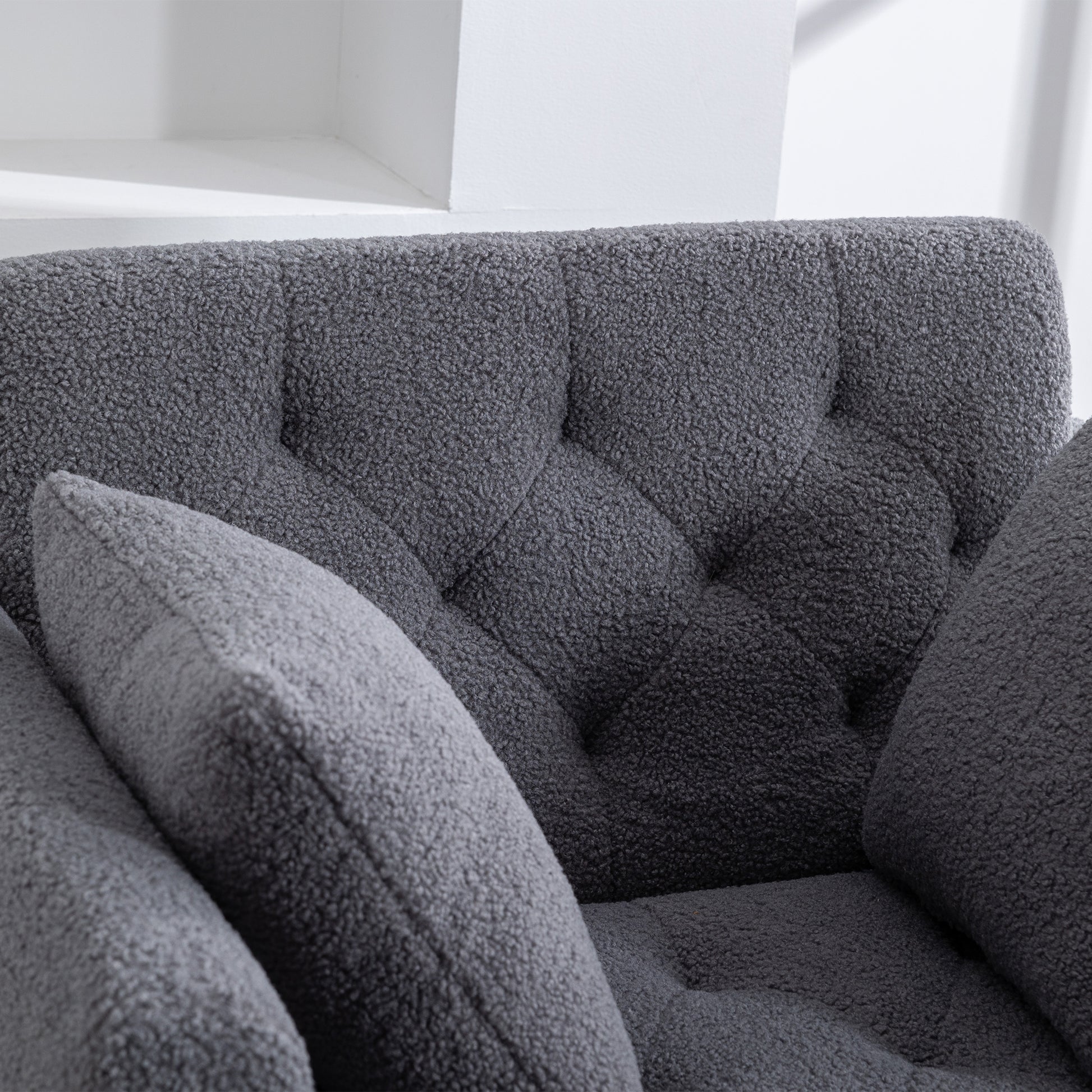 36.61'' Wide Modern Accent Chair With 3 Positions Adjustable Backrest, Tufted Chaise Lounge Chair, Single Recliner Armchair With Ottoman And Gold Legs For Living Room, Bedroom Gray Gray Foam Sherpa