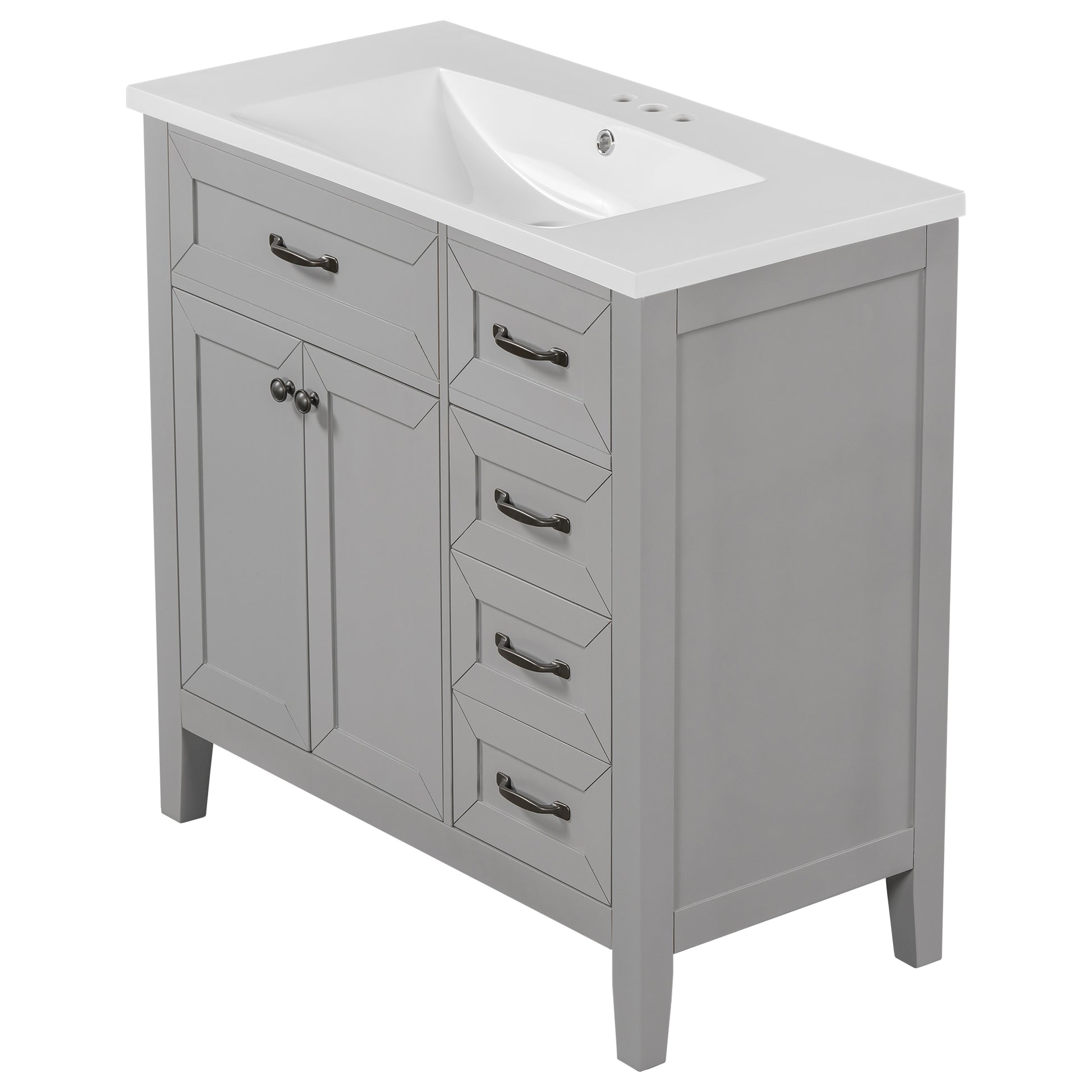 36" Bathroom Vanity With Sink Combo, Bathroom Cabinet With Drawers, Solid Frame And Mdf Board, Grey Old Sku:Jl000007Aae Grey Solid Wood Mdf