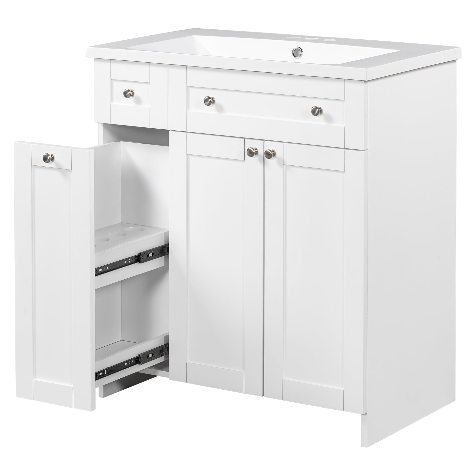 30 Inch White Bathroom Vanity With Ceramic Sink Combo, Abundant Storage Cabinet 2 Soft Close Doors And Double Tier Deep Drawer White Bathroom Mdf