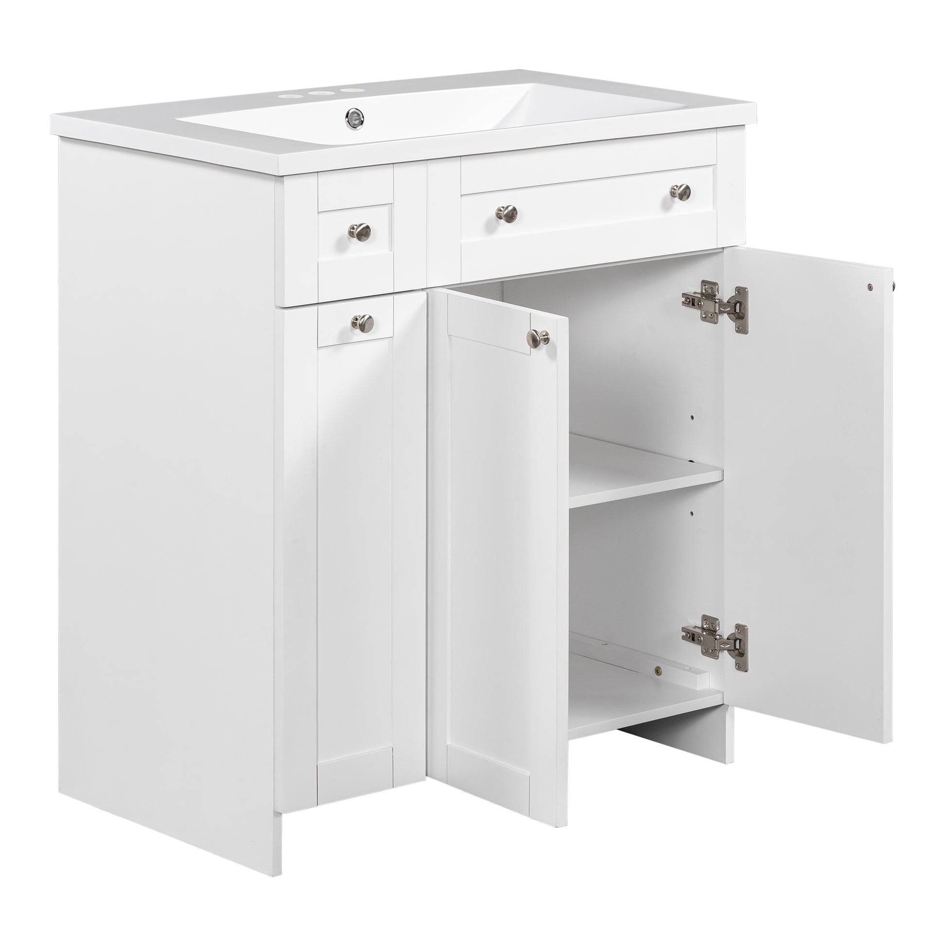 30 Inch White Bathroom Vanity With Ceramic Sink Combo, Abundant Storage Cabinet 2 Soft Close Doors And Double Tier Deep Drawer White Bathroom Mdf