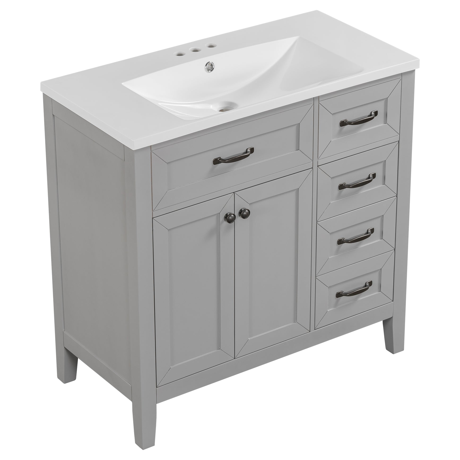 36" Bathroom Vanity With Sink Combo, Bathroom Cabinet With Drawers, Solid Frame And Mdf Board, Grey Old Sku:Jl000007Aae Grey Solid Wood Mdf