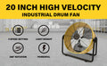 Simple Deluxe 20 Inch Heavy Duty Metal Industrial Drum Fan, 3 Speed Floor Fan For Warehouse, Workshop, Factory And Basement High Velocity, Yellow Yellow Metal