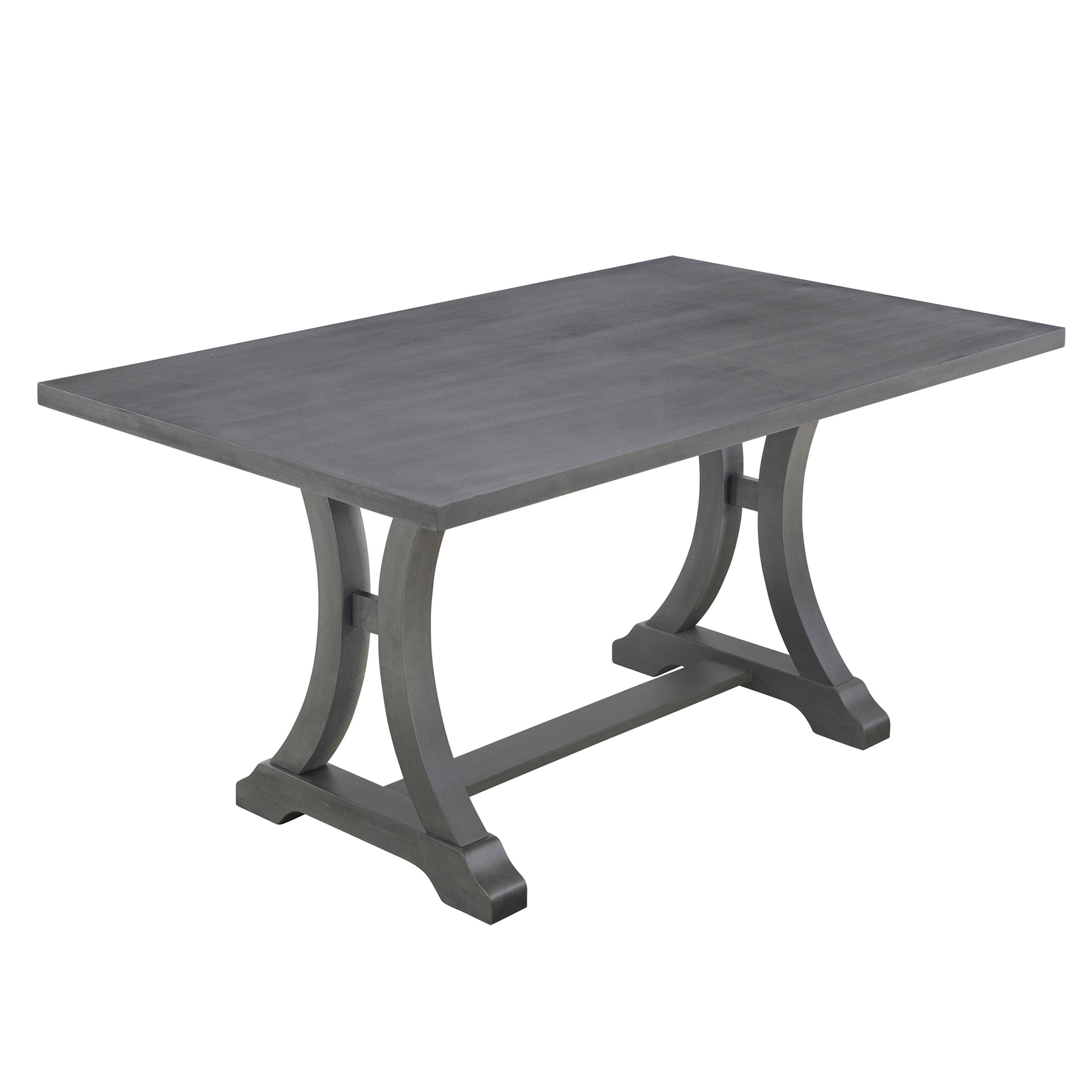 6 Piece Farmhouse Dining Table Set, Rectangular Trestle Table And 4 Upholstered Chairs & Bench For Dining Room Antique Gray Antique Gray Solid Wood