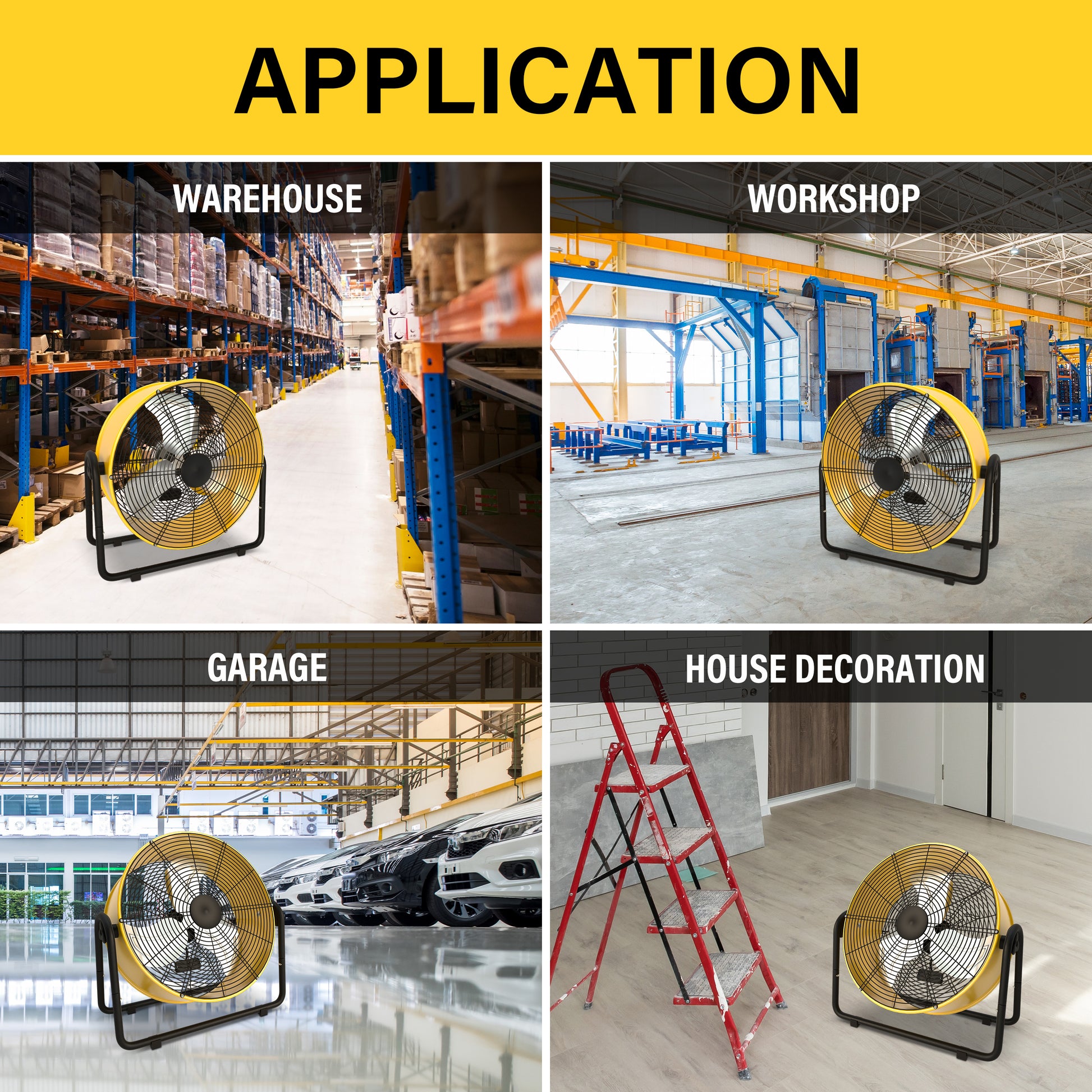 Simple Deluxe 20 Inch Heavy Duty Metal Industrial Drum Fan, 3 Speed Floor Fan For Warehouse, Workshop, Factory And Basement High Velocity, Yellow Yellow Metal
