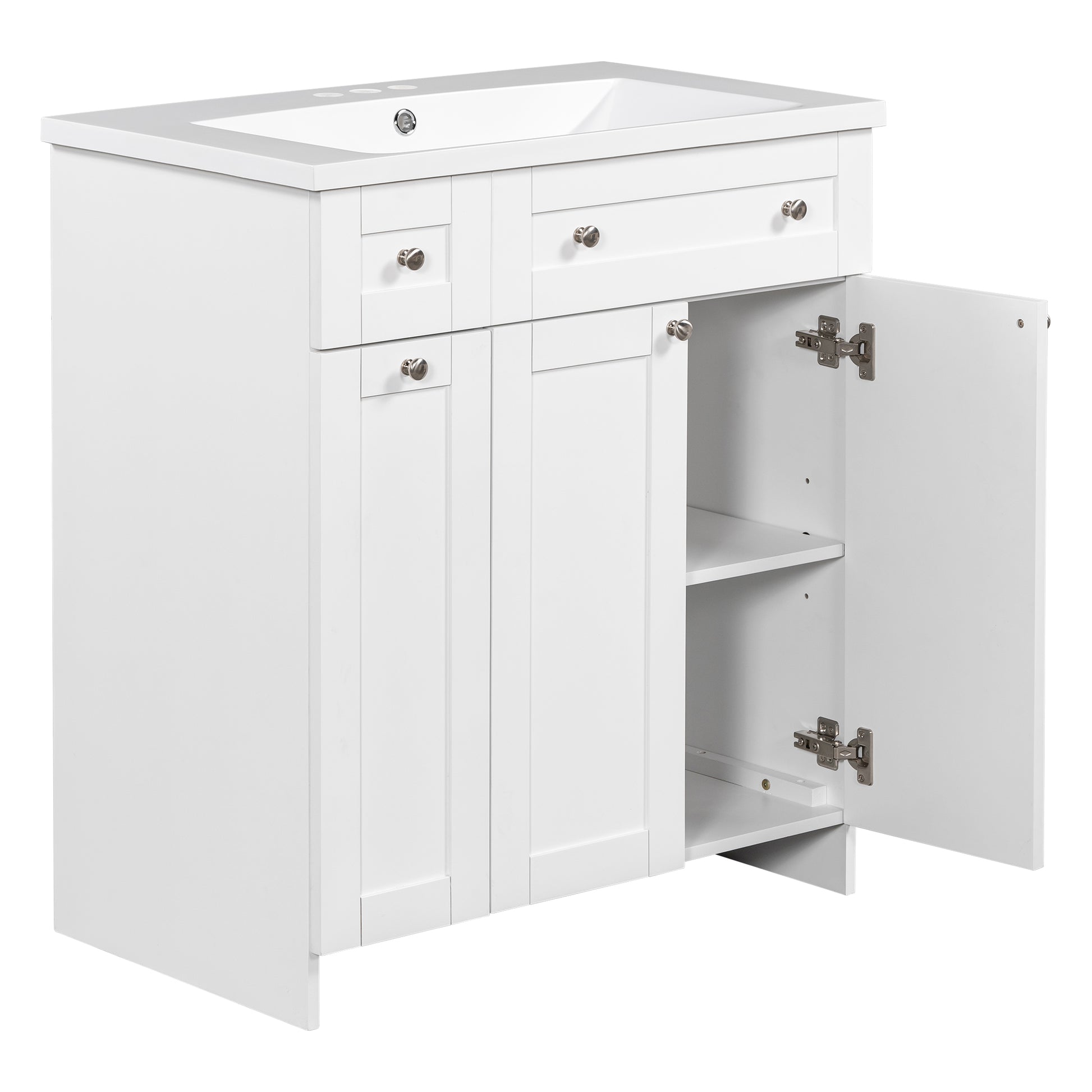 30 Inch White Bathroom Vanity With Ceramic Sink Combo, Abundant Storage Cabinet 2 Soft Close Doors And Double Tier Deep Drawer White Bathroom Mdf