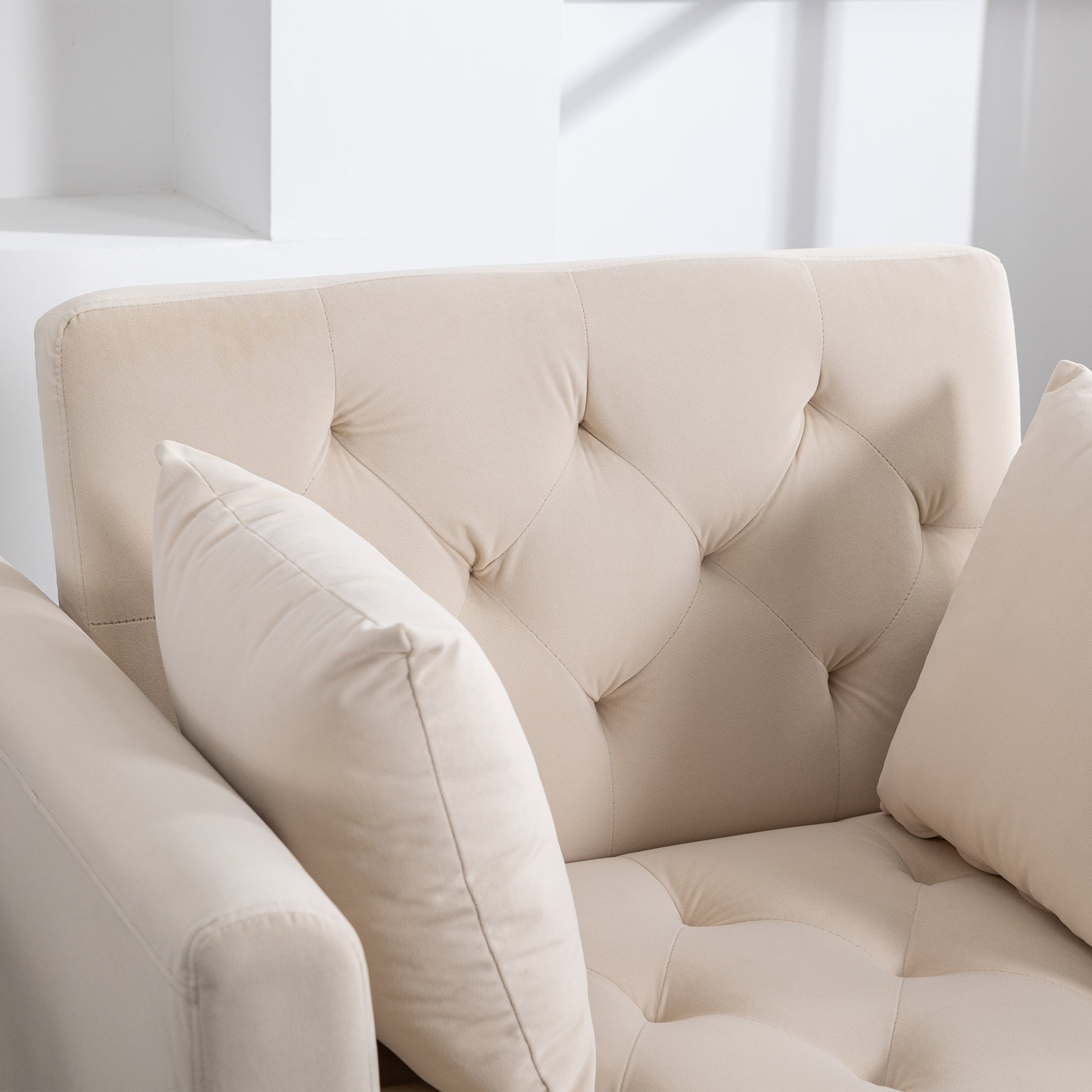 36.61'' Wide Modern Accent Chair With 3 Positions Adjustable Backrest, Tufted Chaise Lounge Chair, Single Recliner Armchair With Ottoman And Gold Legs For Living Room, Bedroom Beige Beige Foam Velvet