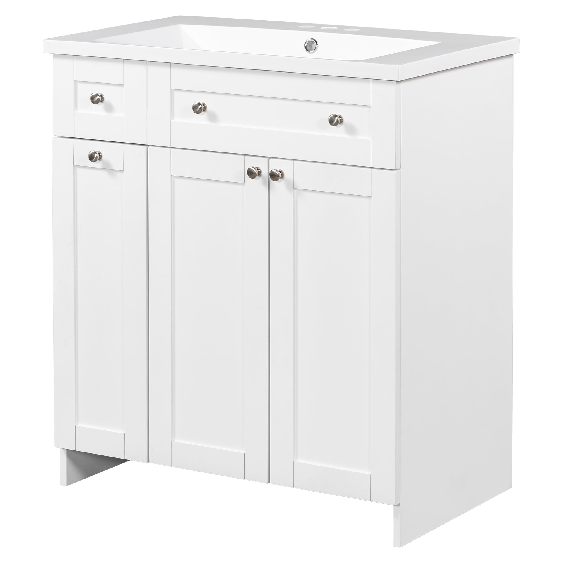 30 Inch White Bathroom Vanity With Ceramic Sink Combo, Abundant Storage Cabinet 2 Soft Close Doors And Double Tier Deep Drawer White Bathroom Mdf