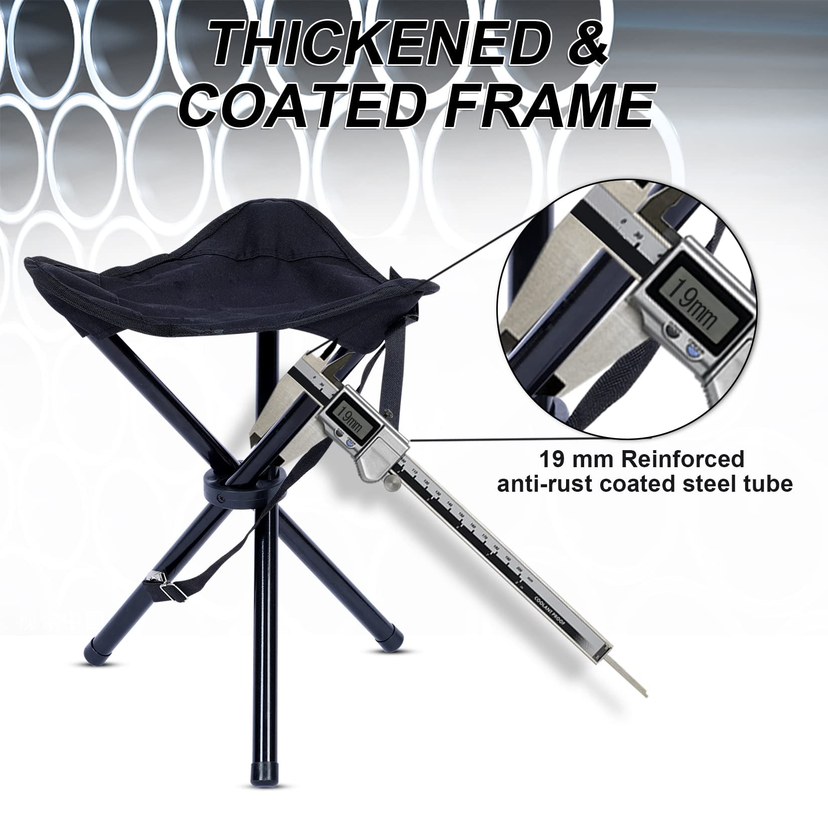 Yssoa Folding Tripod Camping Stool Tri Leg Slacker Chair Super Compact For Outdoor Backpacking Fishing Picnic Travel Beach Bbq Color: Black Black Metal