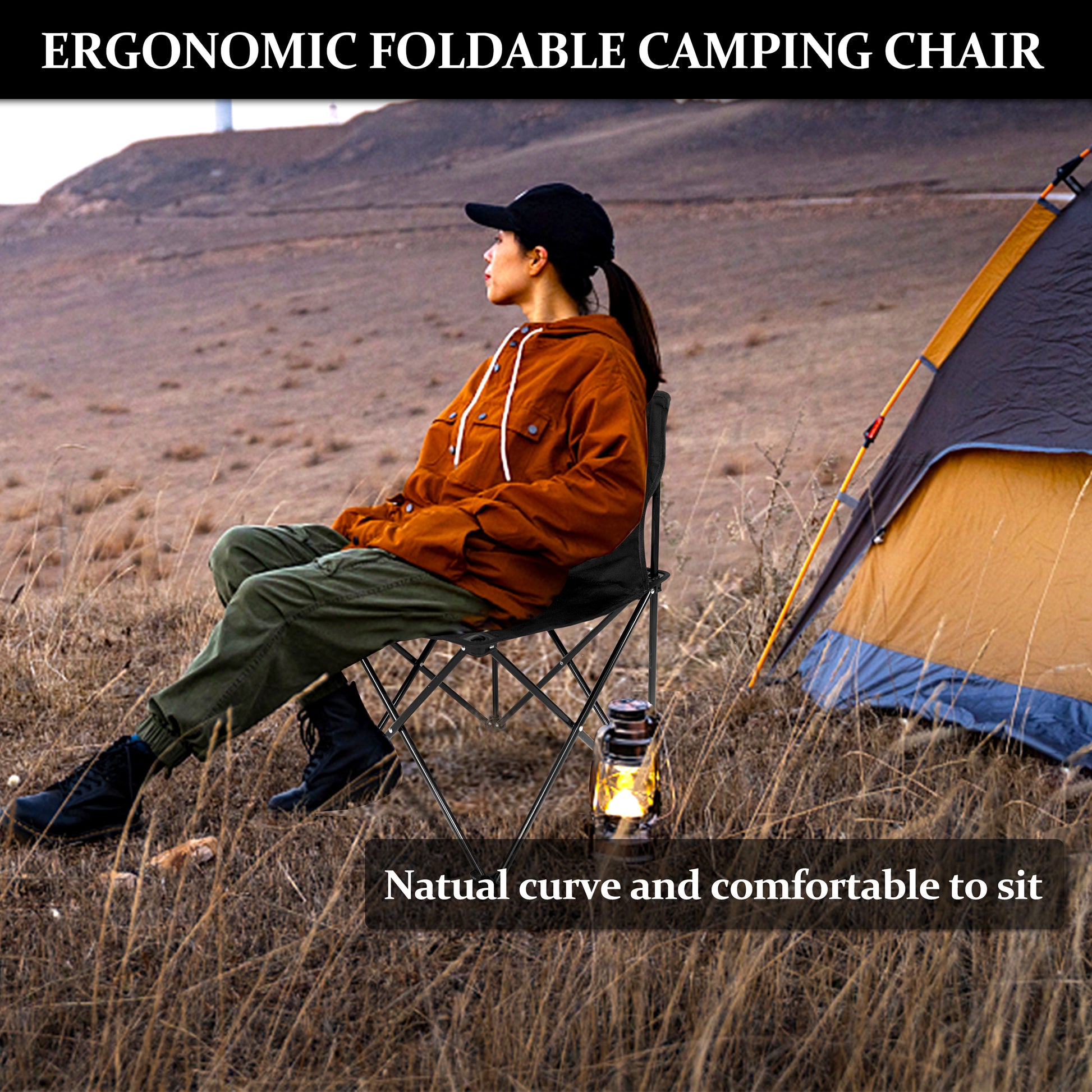 Yssoa Portable Folding Camping Chair With Carry Bag For Adults, Collapsible Anti Slip Padded Oxford Cloth Stool For Beach, Hiking, Fishing, Gardening, Picnic Color: Black, Size: Small Black Metal